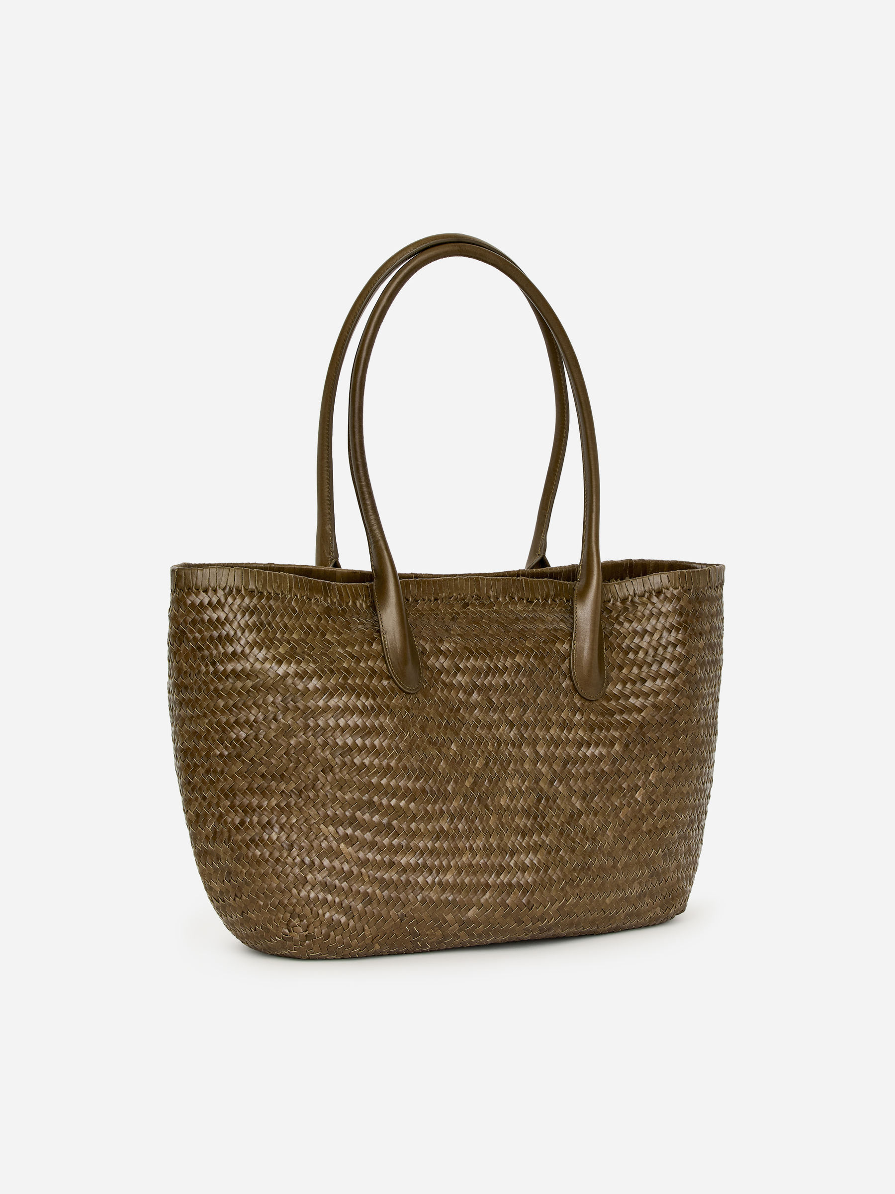 Woven Leather Tote - Khaki Green - Women - StillMedia/DescriptiveStillLife - 1