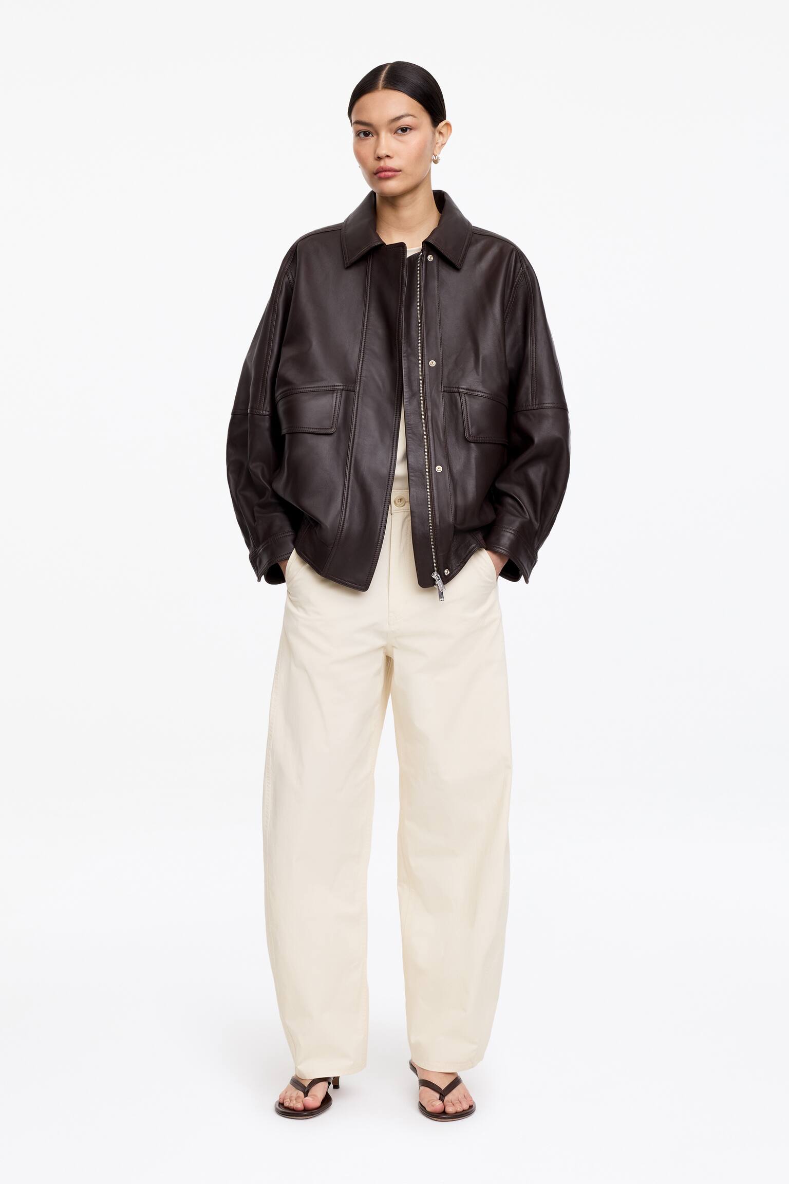 Spodnie z nogawkami typu barrel - Złamana biel/Beżowy/Czarny - 3