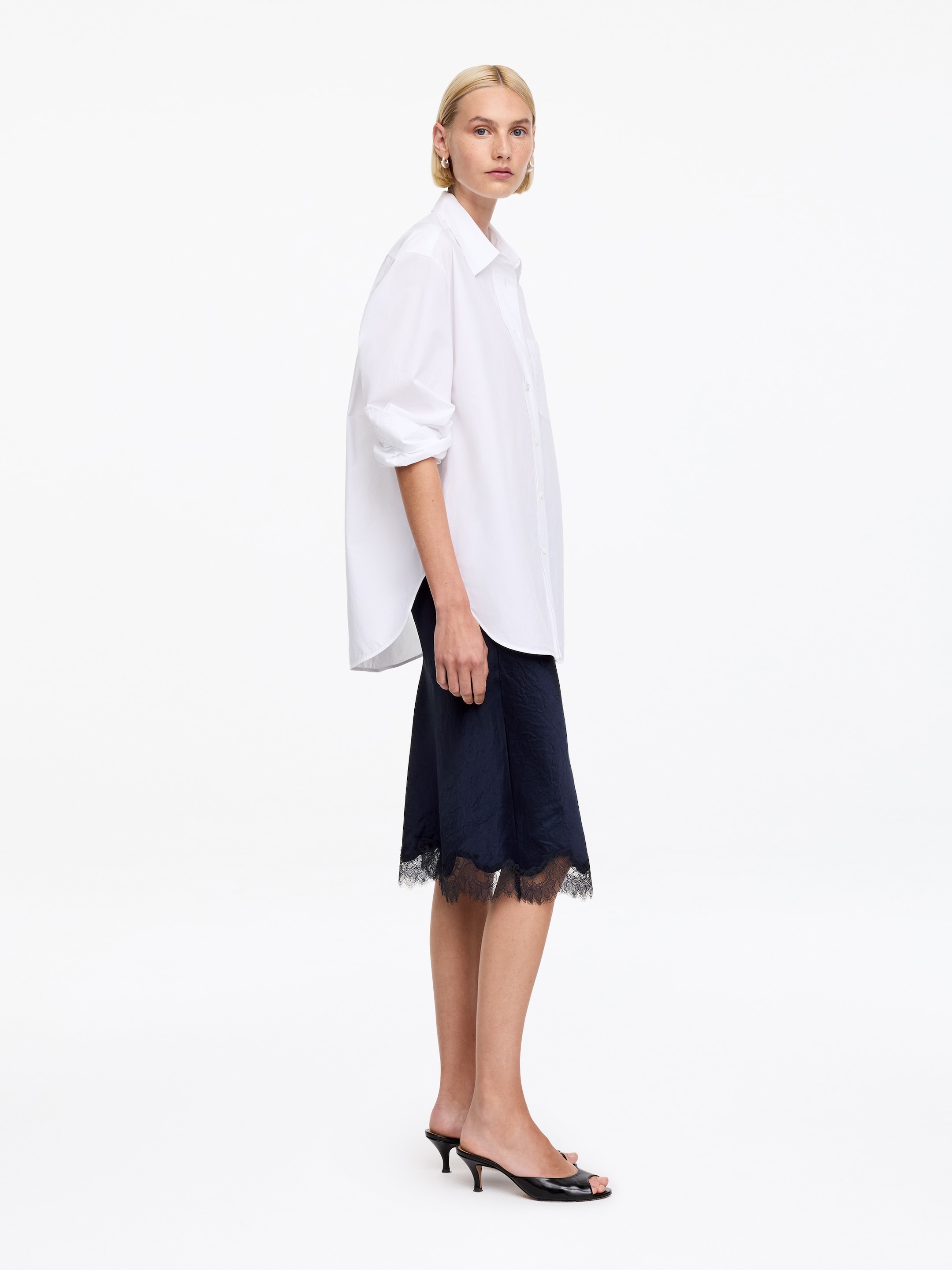 Gonna con dettagli in pizzo - Blu scuro - Regular fit - Women - StillMedia/Lookbook - 2