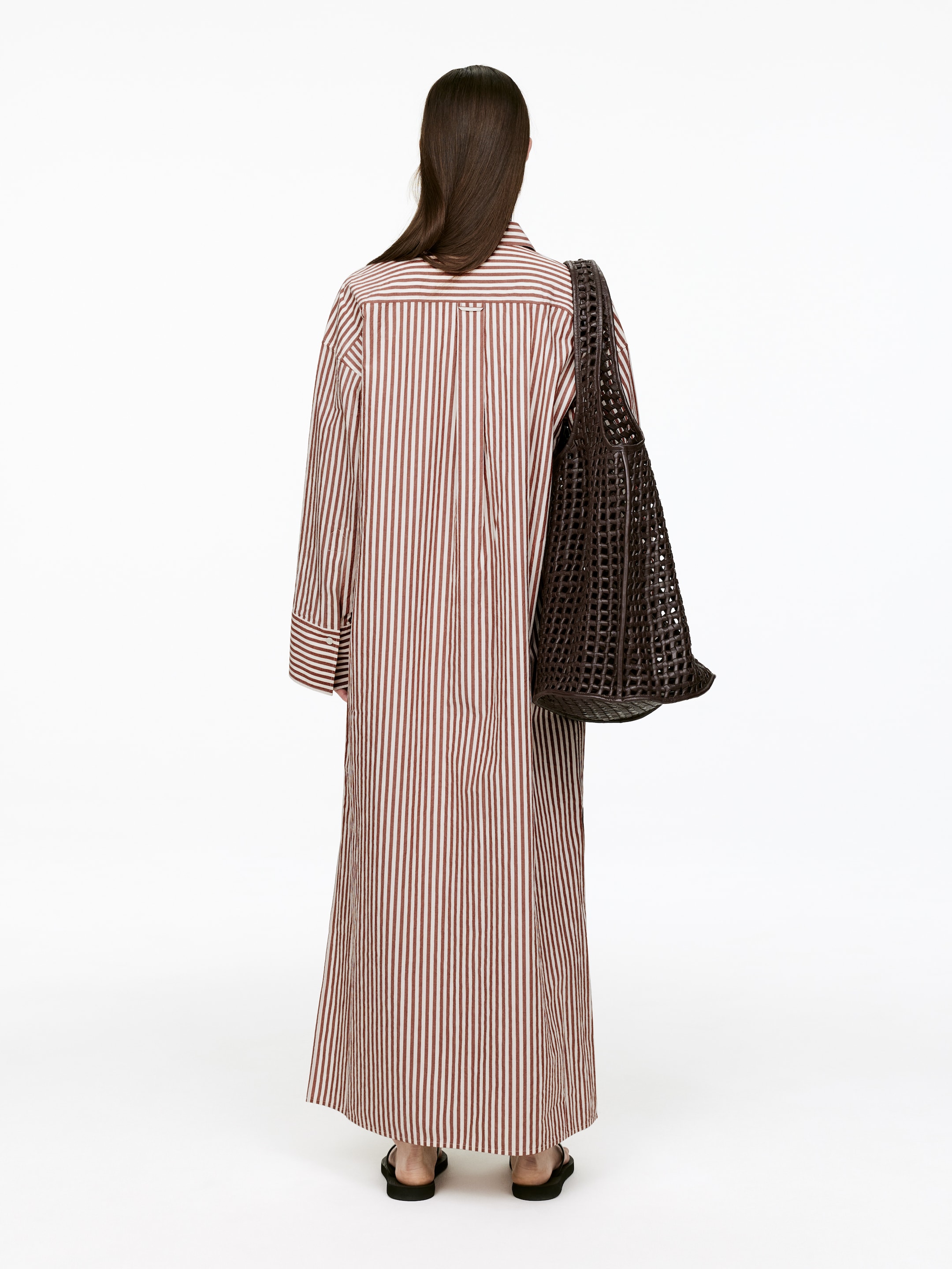 Ver imagen más grande: Vestido camisero de algodón - Marrón/blanco - MUJER | H&M ES 3