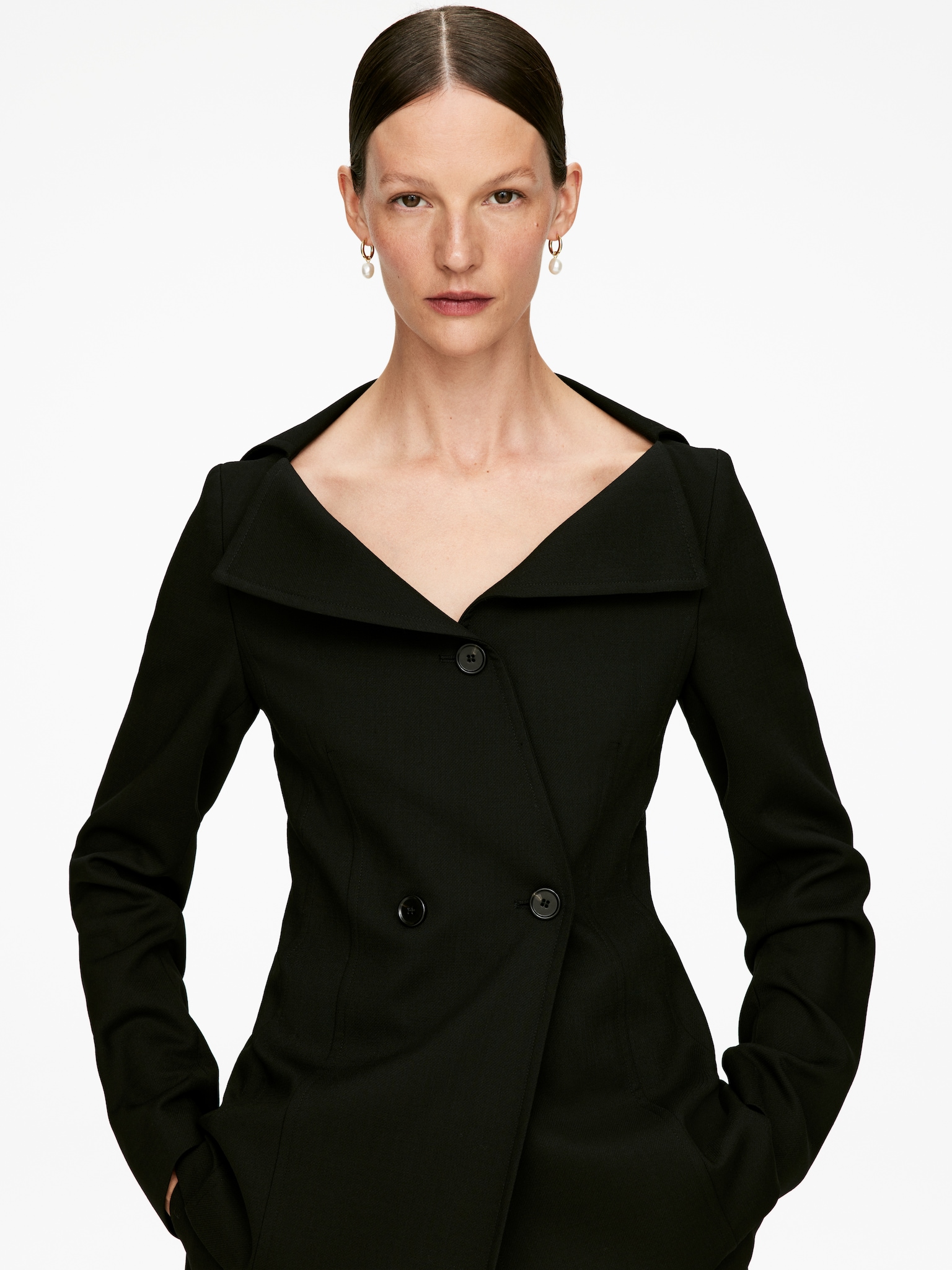 Off-Shoulder Blazer - Black - 5