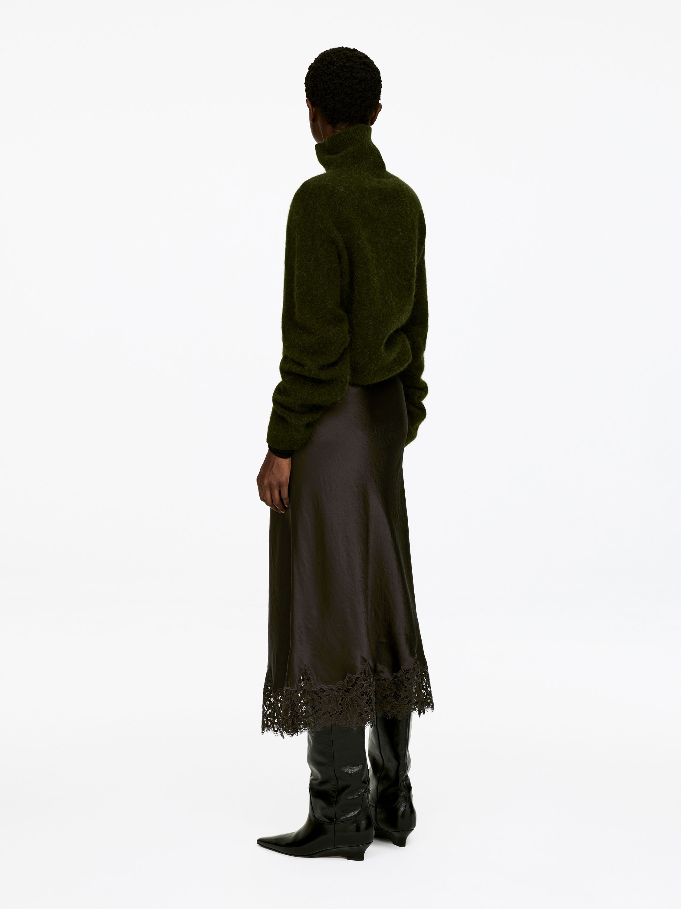 Lace-Detail Satin Skirt - Dark Brown - Regular fit - Women - StillMedia/Lookbook - 3