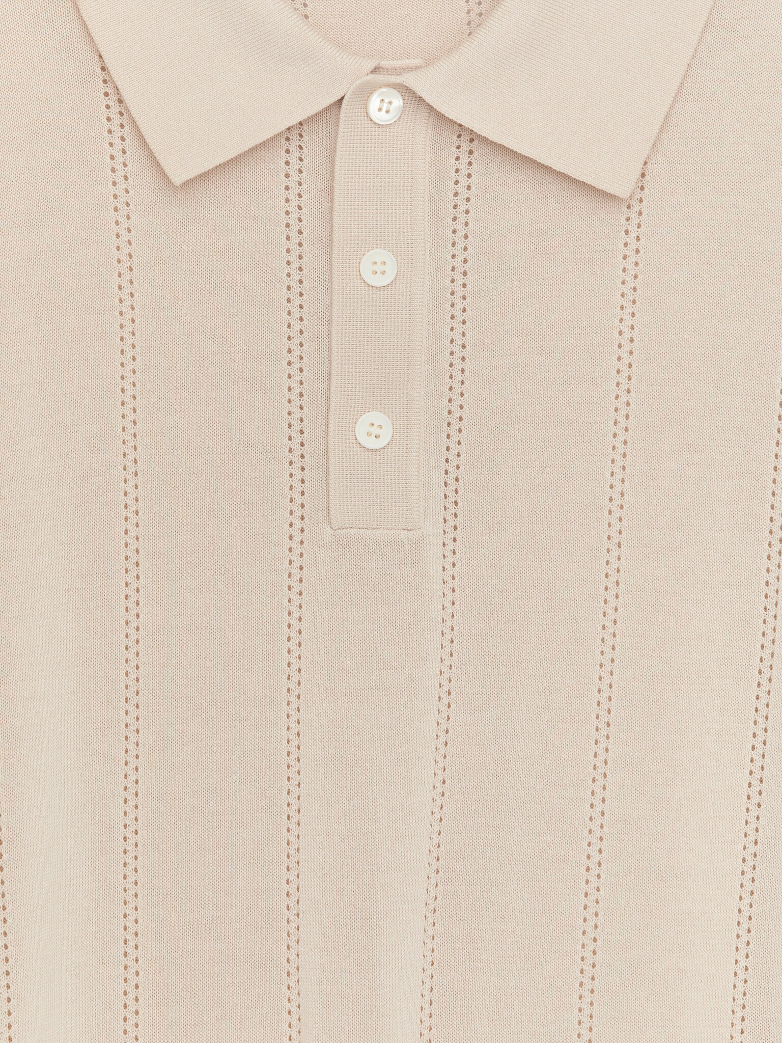 Poloshirt im Pointelle-Strick - Beige/Dunkelblau - 5