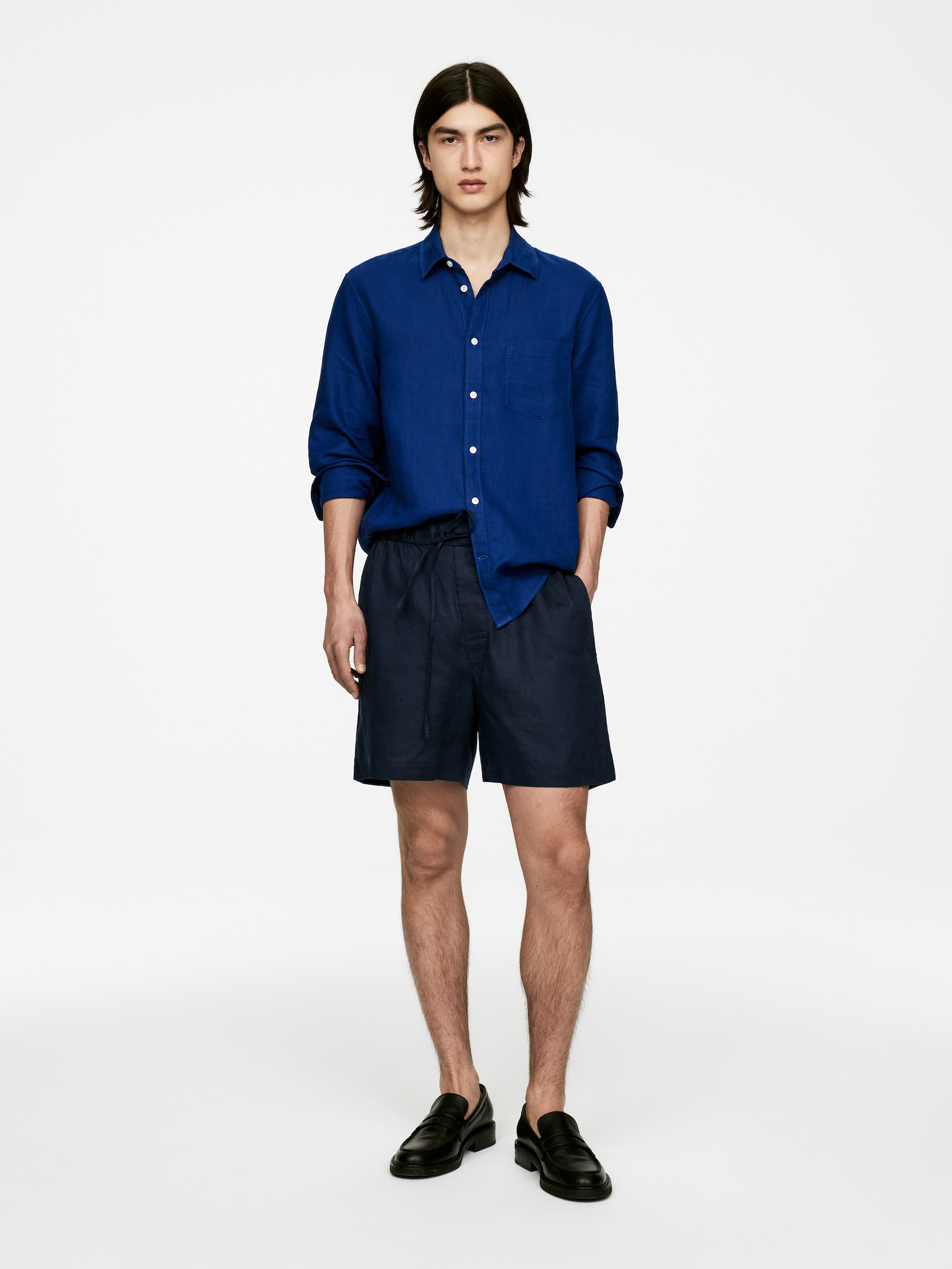 Pantalones cortos de lino - Azul oscuro/Negro/Beige/Verde