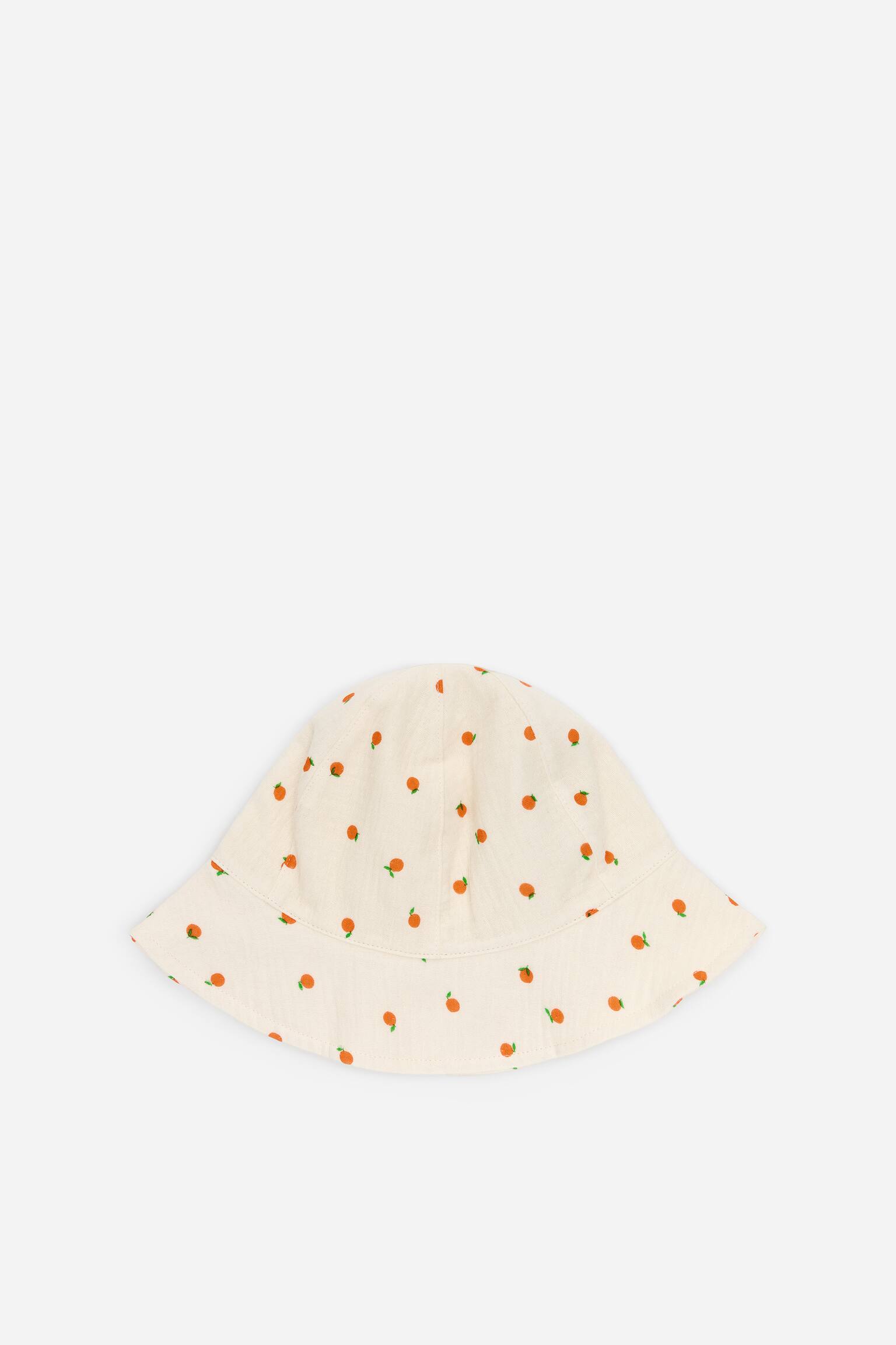 Solhatt i bomullsmuslin - Off-white/orange - 2