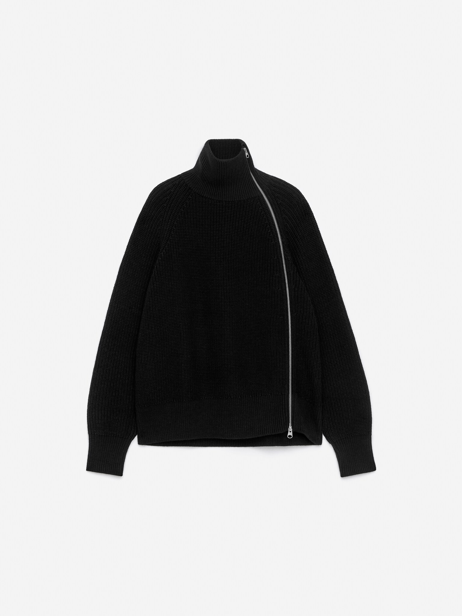 Wool-Blend Zip Cardigan - Black - 2
