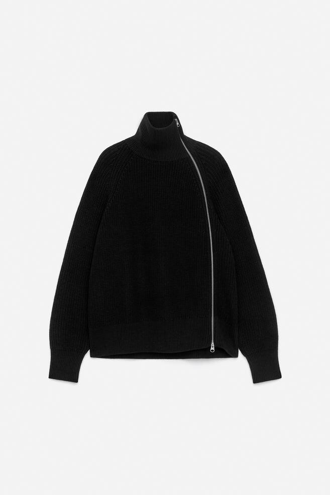 Strickjacke aus Wollmischung mit Reißverschluss - Schwarz - 1
