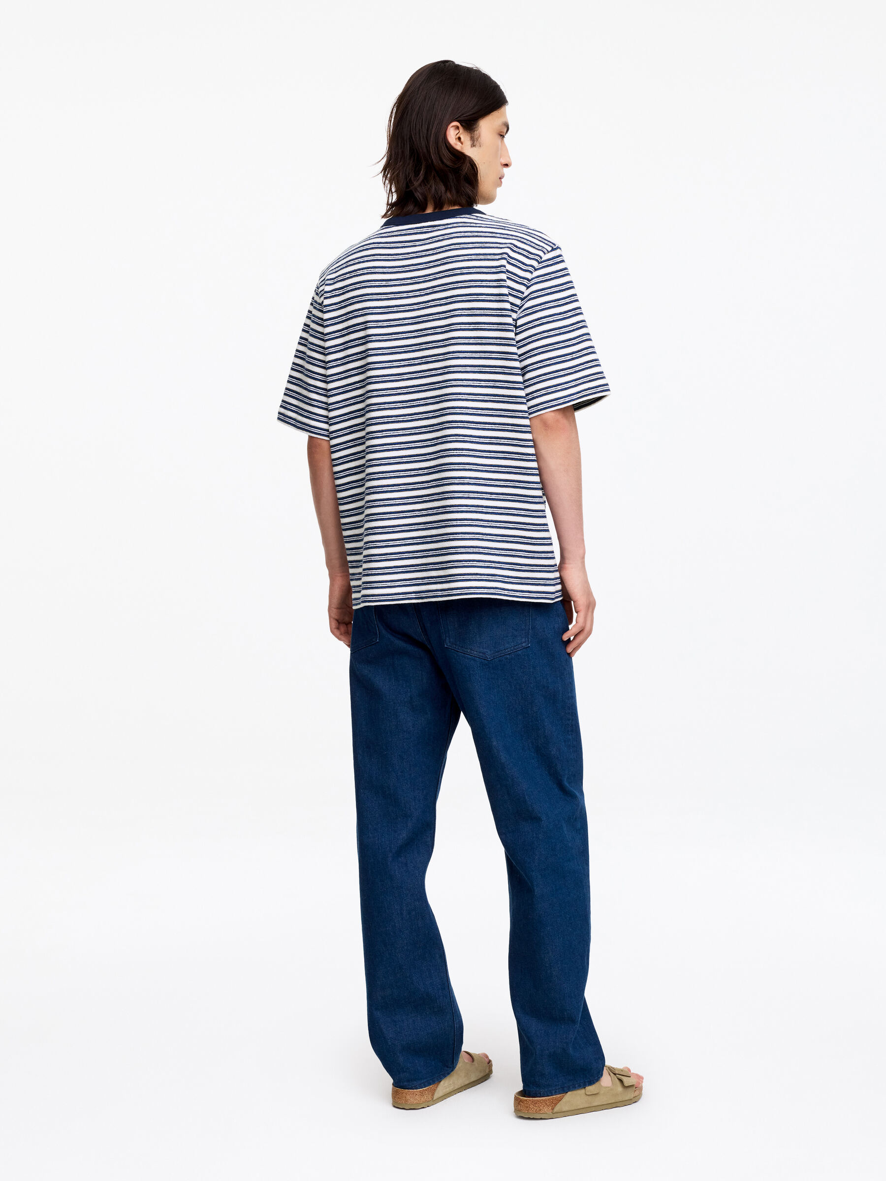 Relaxed Bouclé T-Shirt - Dark Blue/Striped - Loose fit - Men - StillMedia/Lookbook - 3