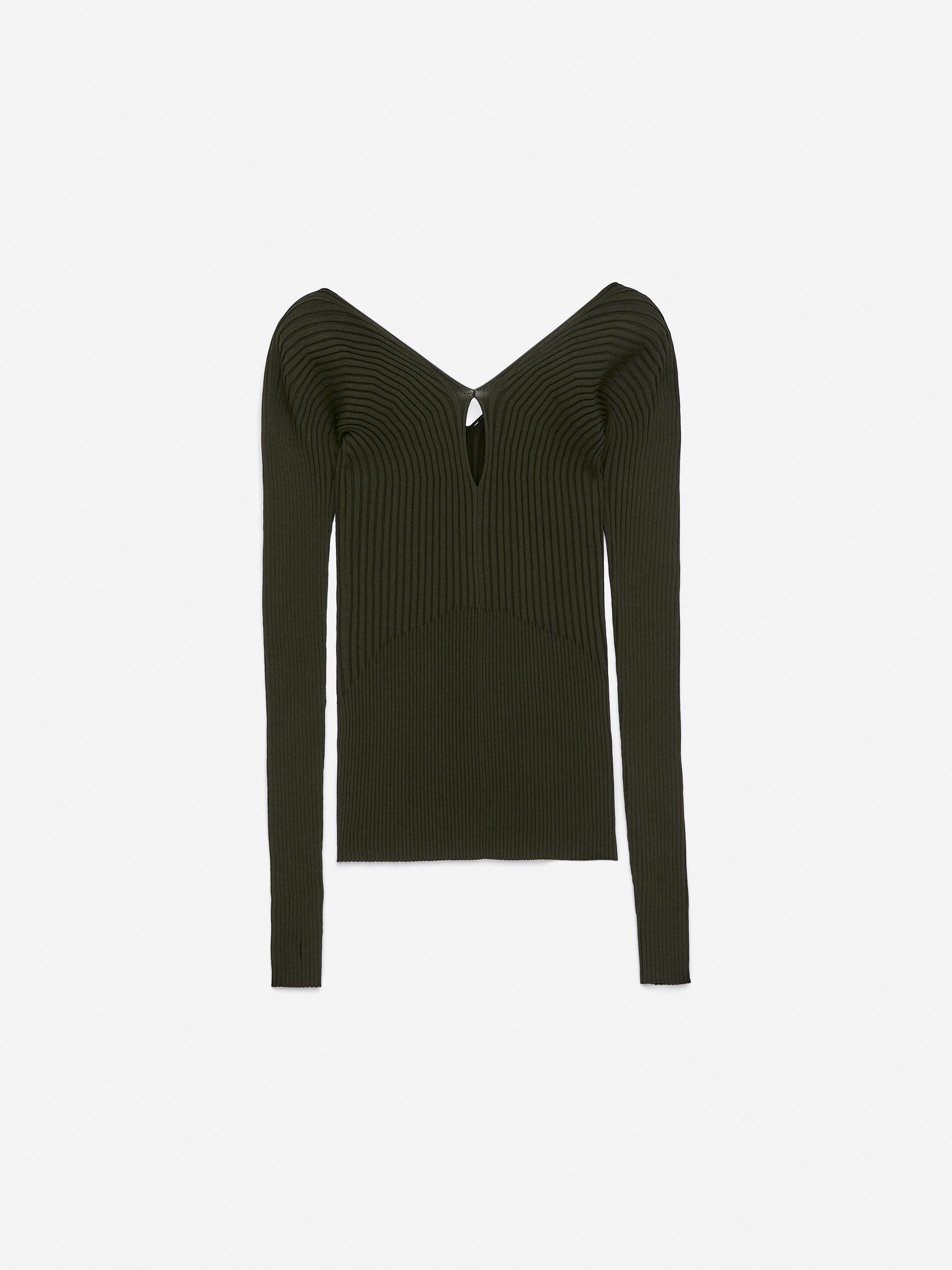 Grotere afbeelding bekijken: Geribbelde top met V-hals - Donkergroen - DAMES | H&M BE 5