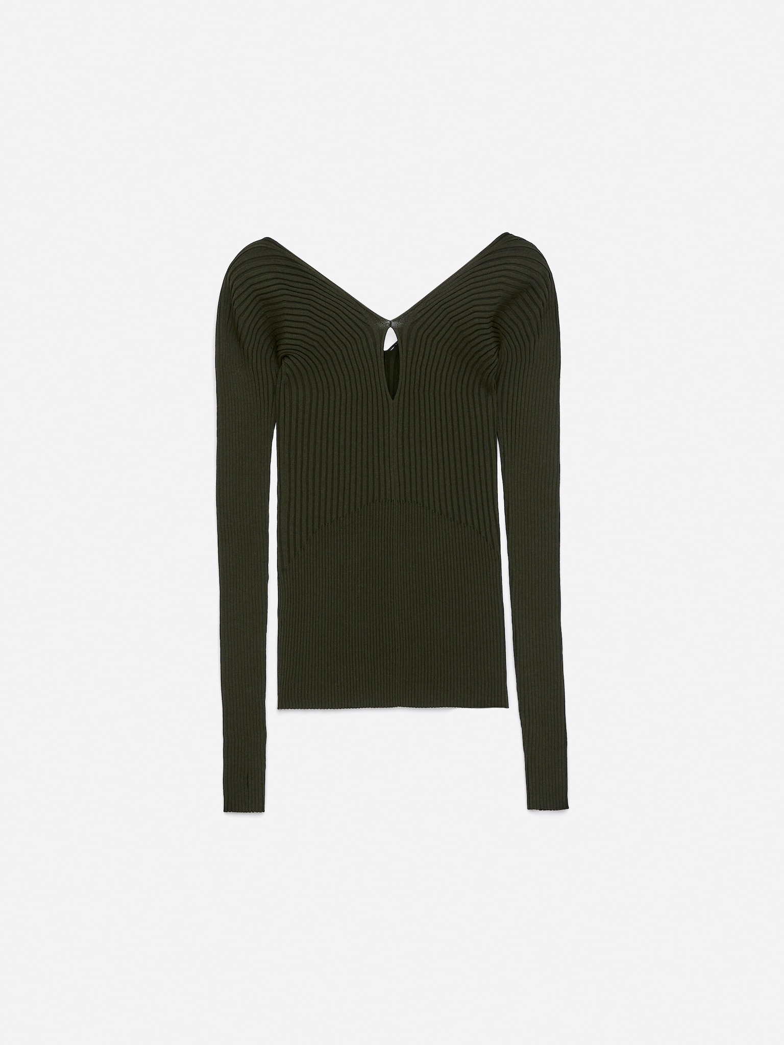 V-Neck Rib Top - Dark Green - 2