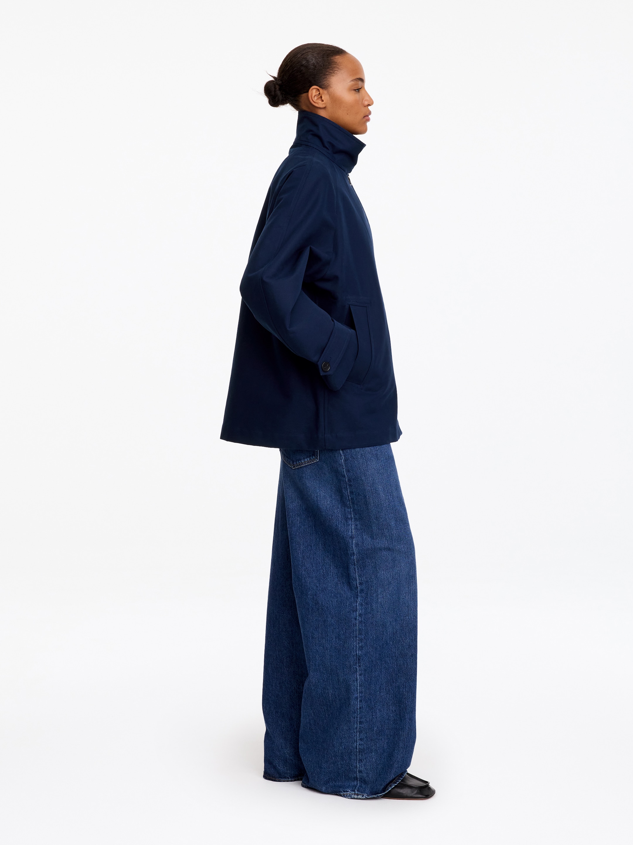 Funnel-Collar Cotton Jacket - Dark Blue - Relaxed fit - women - StillMedia/Lookbook - 8
