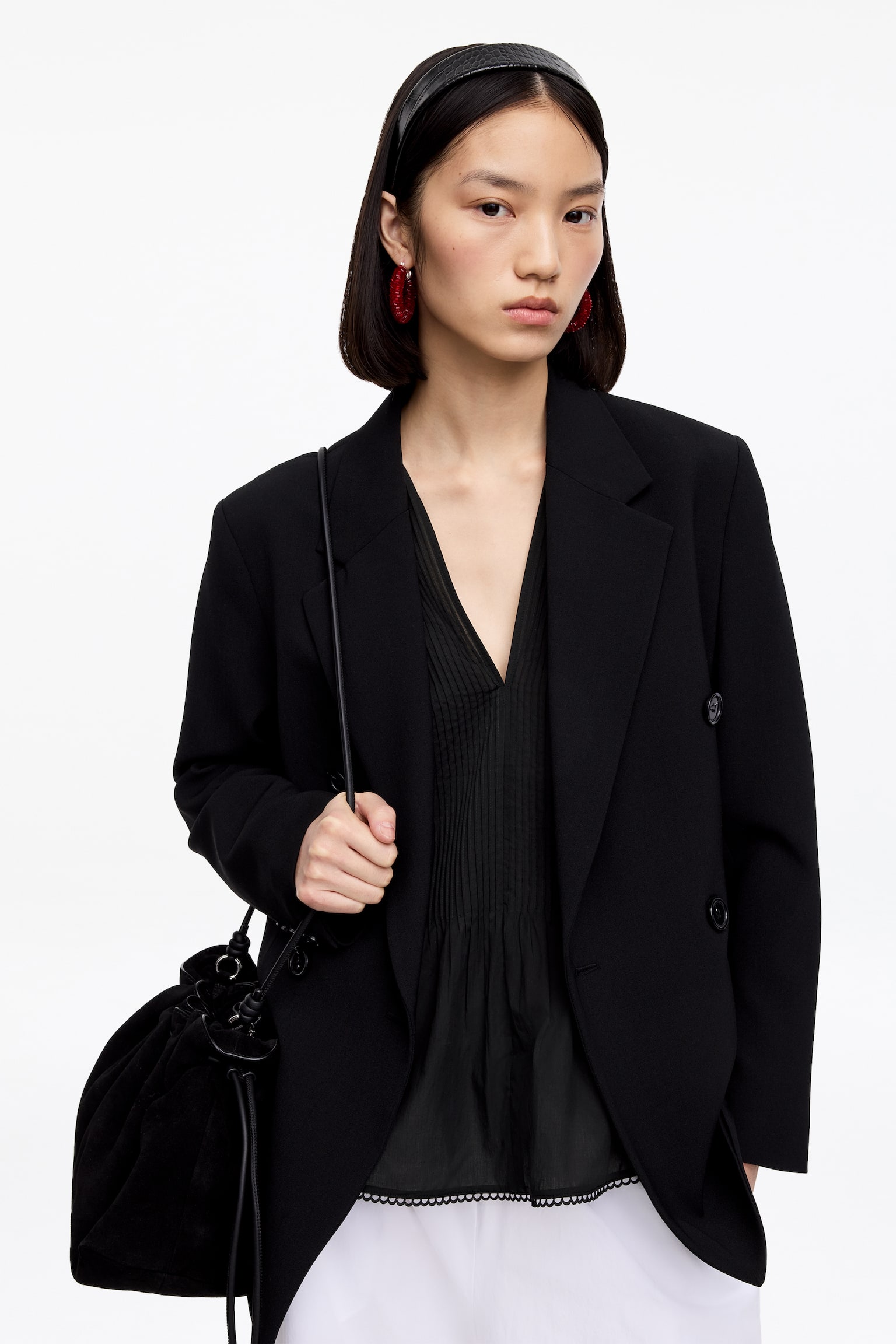 Top z zaszewkami - Czarny/Biały - 6