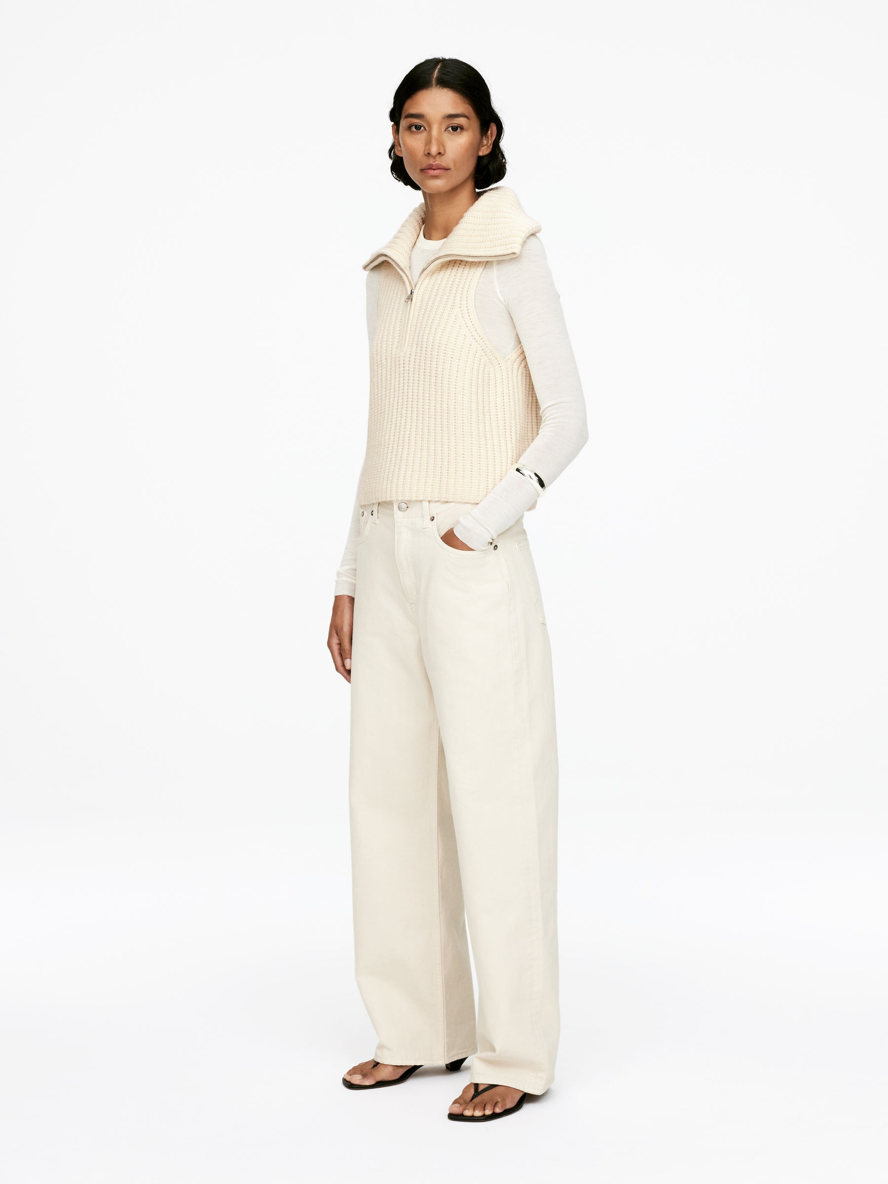 Gilet en laine côtelée - Blanc cassé - Regular fit - Femme - StillMedia/Lookbook - 3