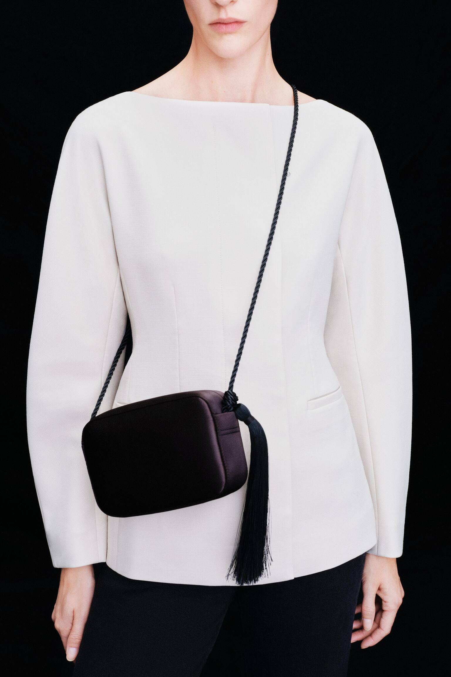 Blazer con scollo aperto - Beige/Nero - 3