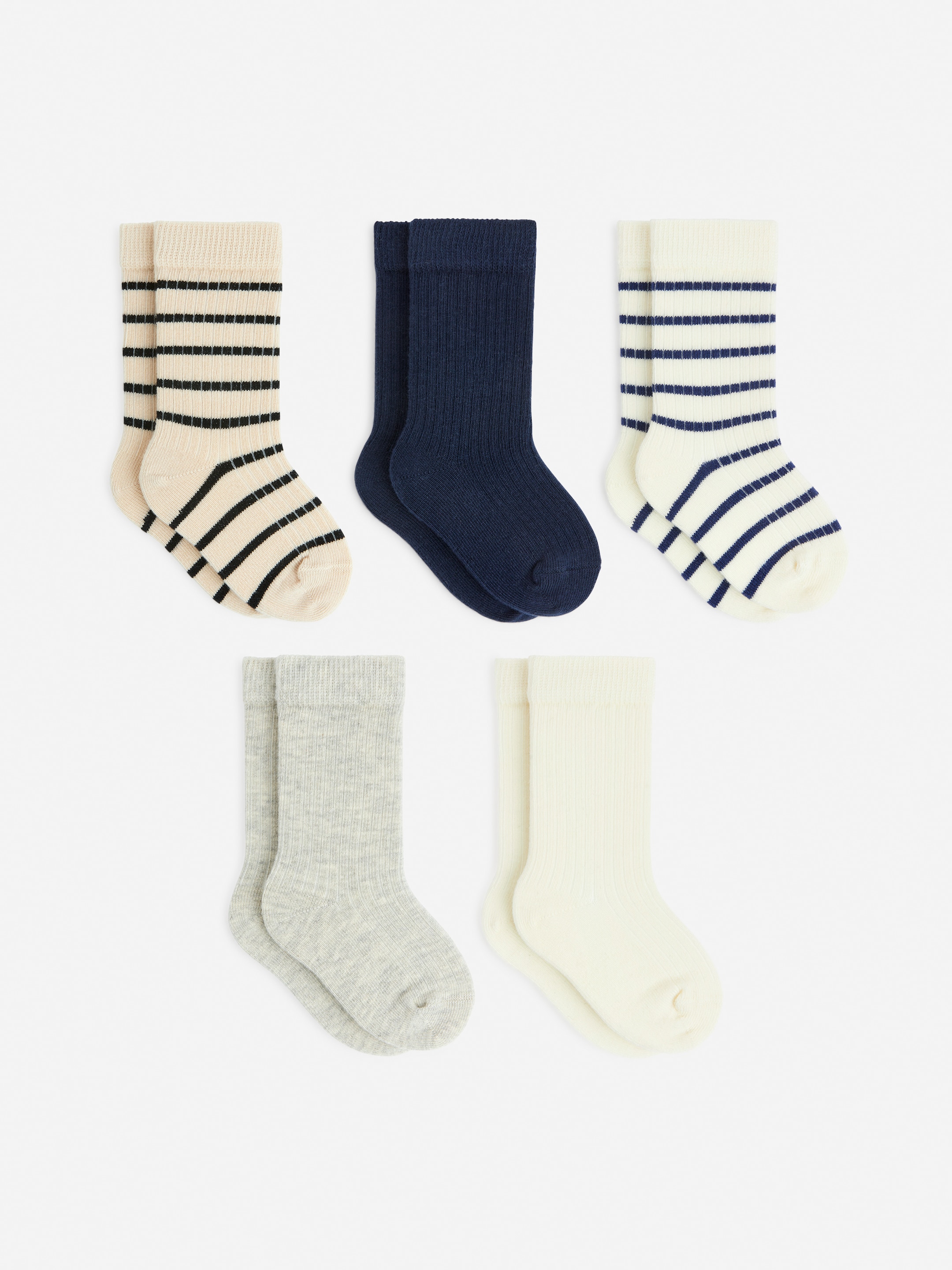 Rib Knit Baby Socks, 5 Pairs - Beige/Blue - Children - StillMedia/DescriptiveStillLife - 2