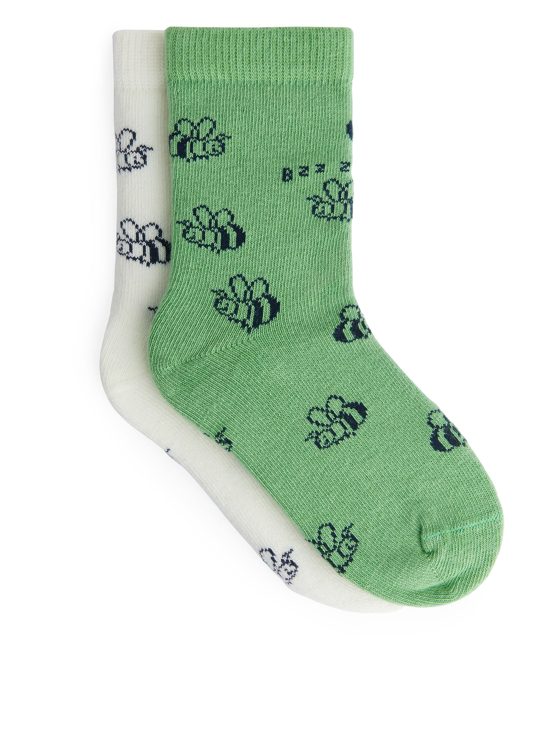 Jacquard-Socken, 2er-Pack - Grün/Weiß/Hummel - Kinder - StillMedia/DescriptiveStillLife - 1