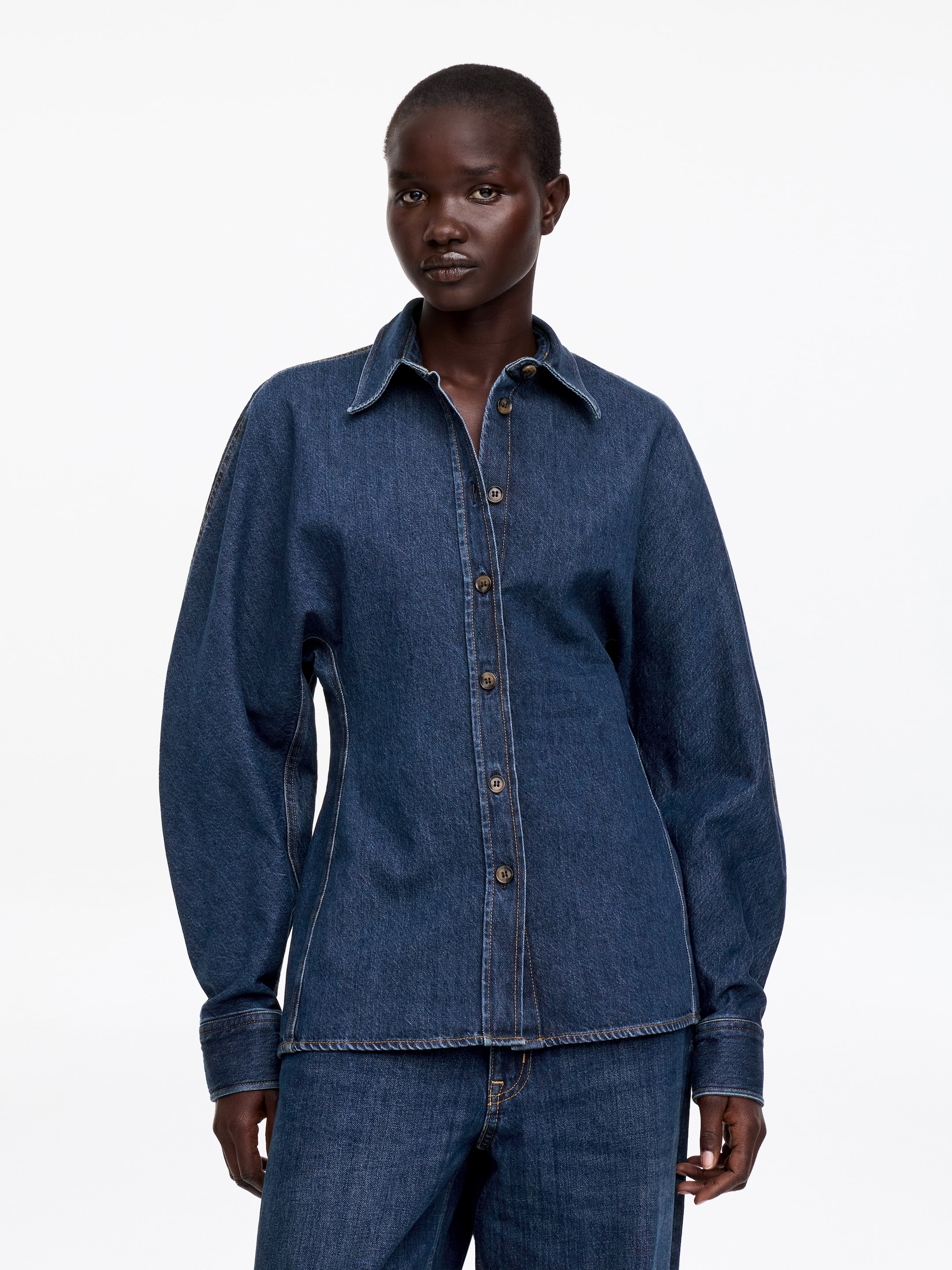 Sculpted Denim Shirt-#3E64A7-18246