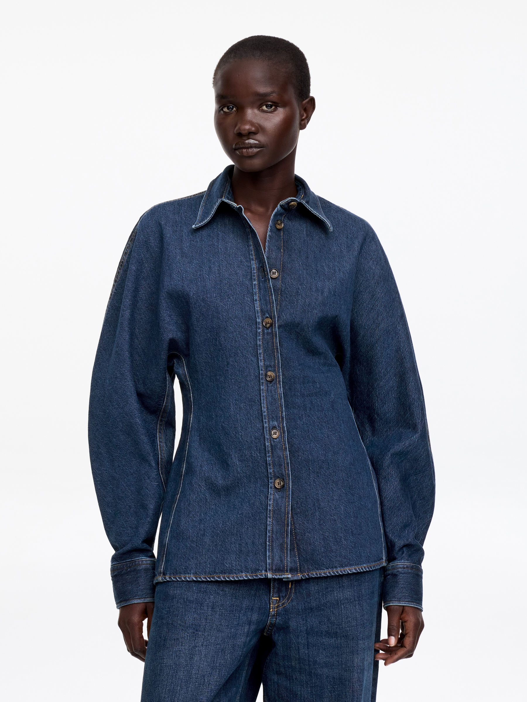 Chemise en jean sculptée-#3E64A7-18246