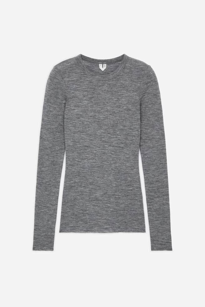 Top van merinoswol met lange mouwen - grijs/Felblauw - 1
