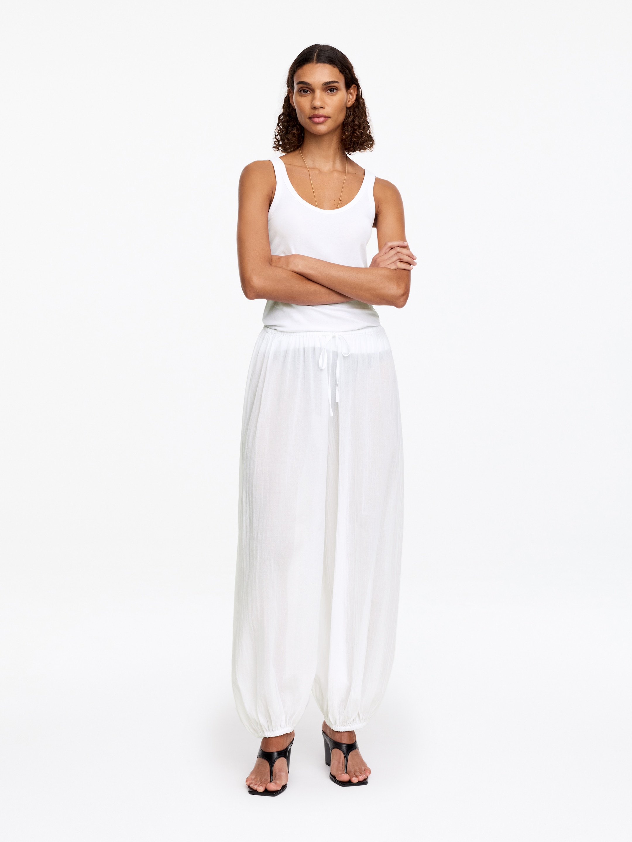 Cotton Balloon Trousers-#FFFFFF-19216