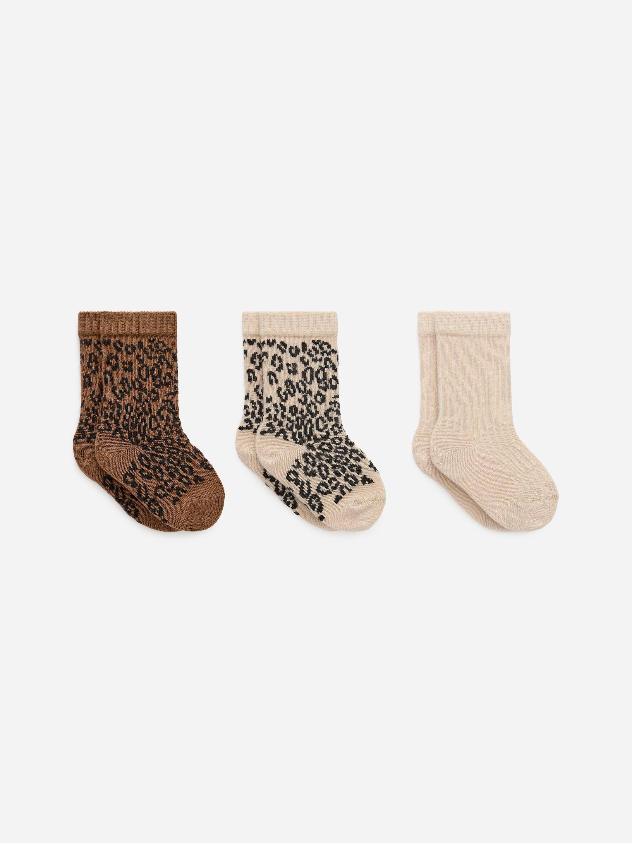Rib Socks Set of 3 Pairs-Beige-17566