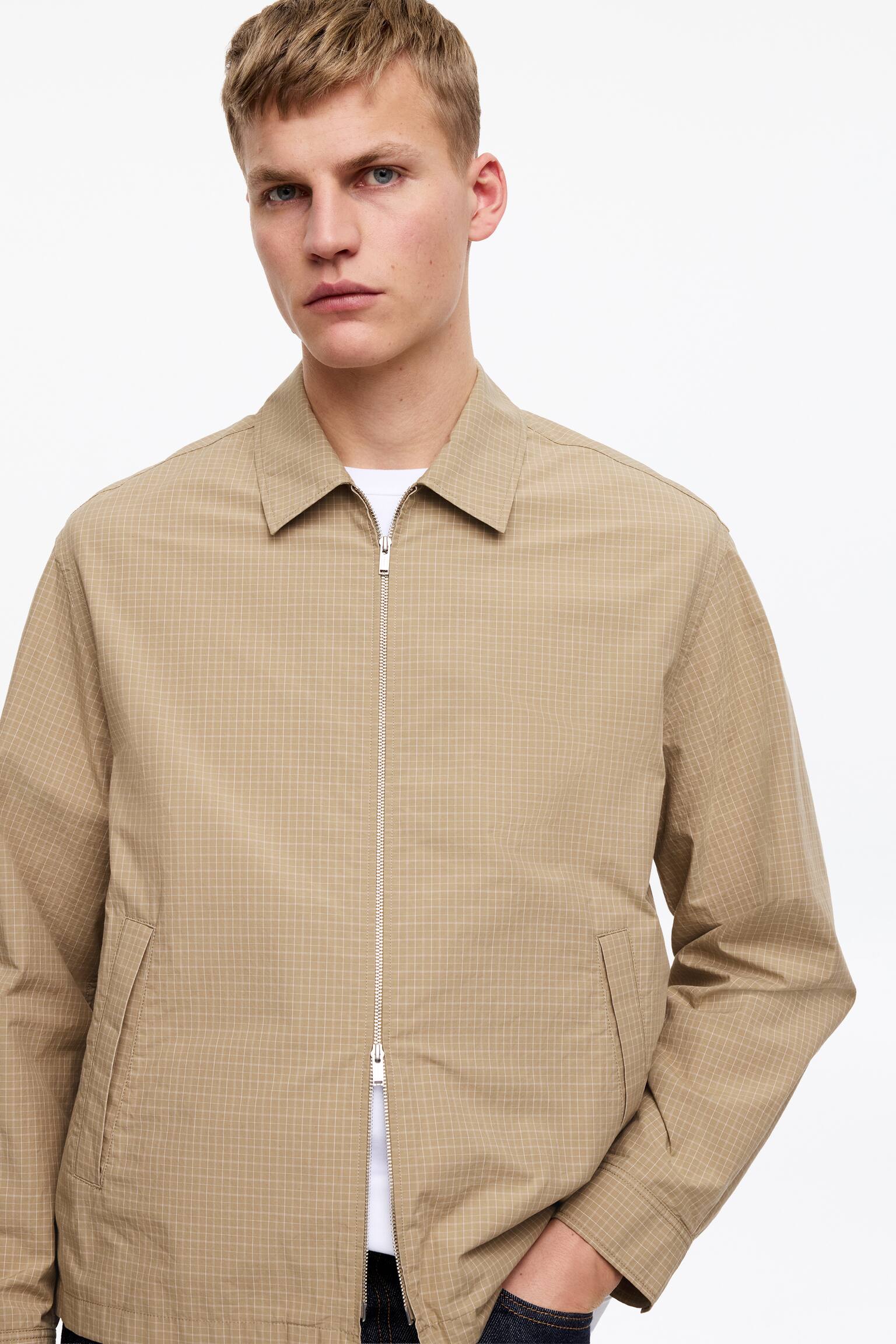 Poplin Drizzler Jacket - Beige/Checkered - 3