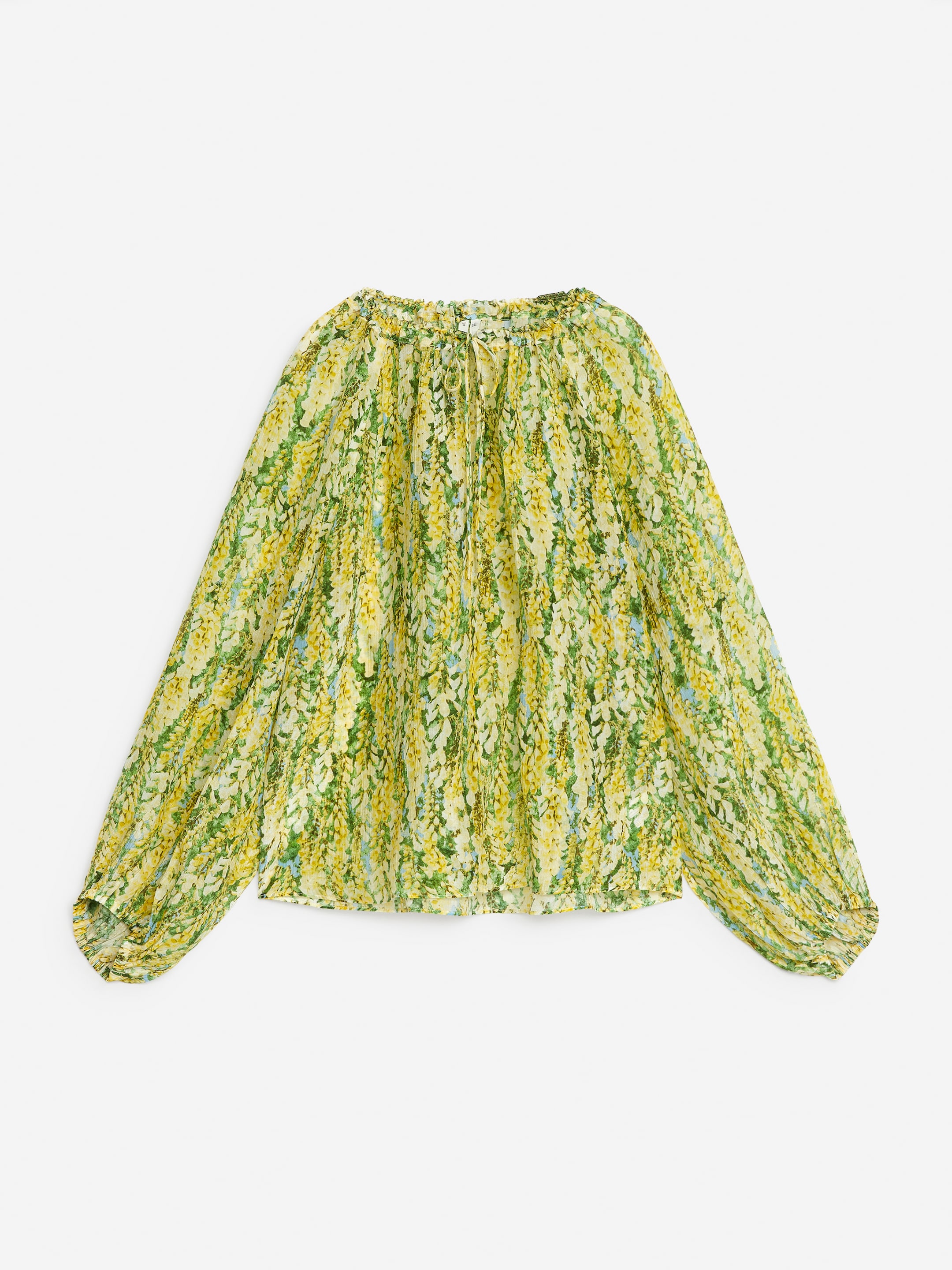 Visa större bild: Blus i lyocell med puffärm - Gul/grön - DAM | H&M FI 1