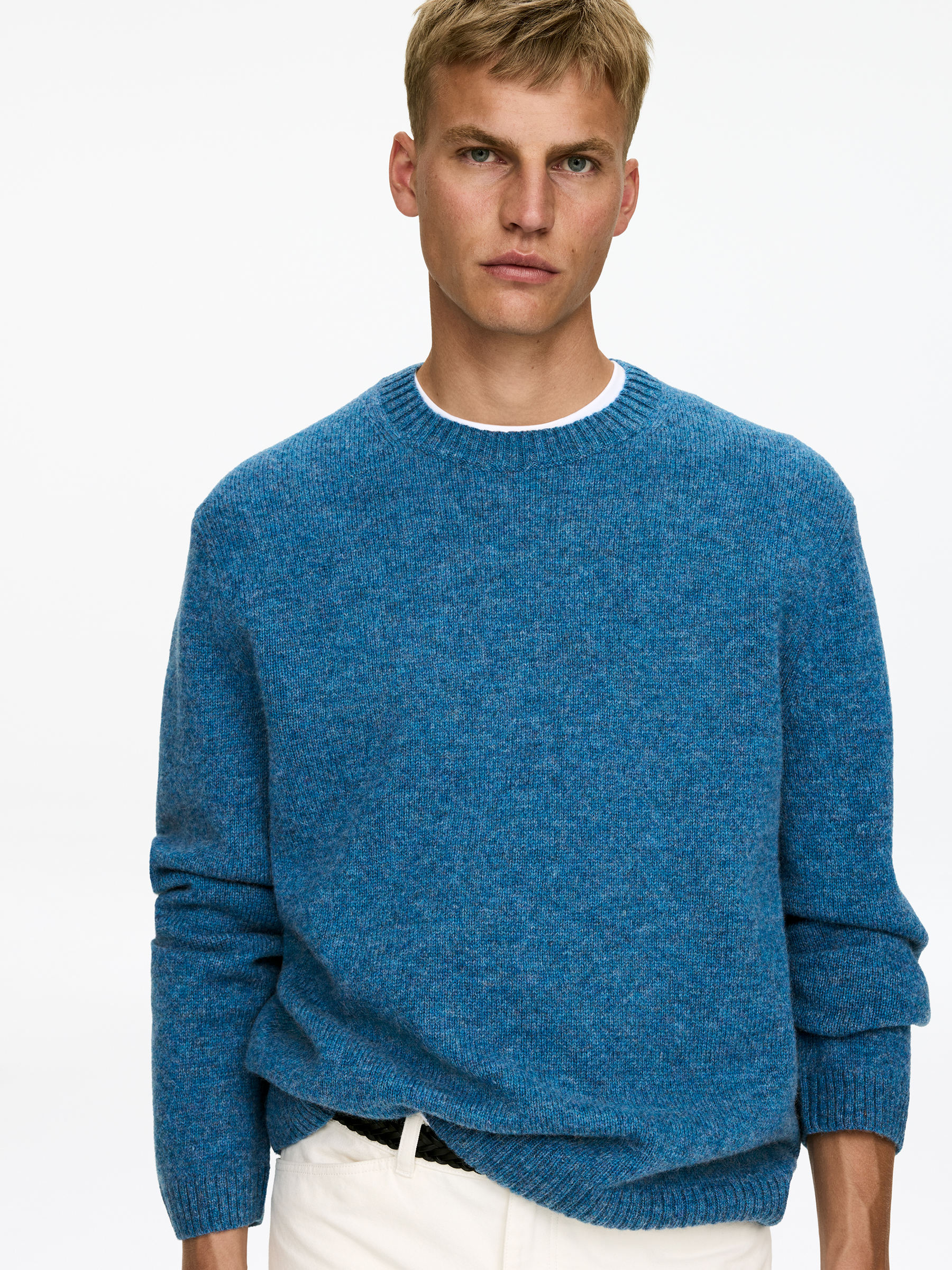 Crew-Neck Wool Jumper - Blue Melange - Regular fit - Men - StillMedia/Lookbook - 5