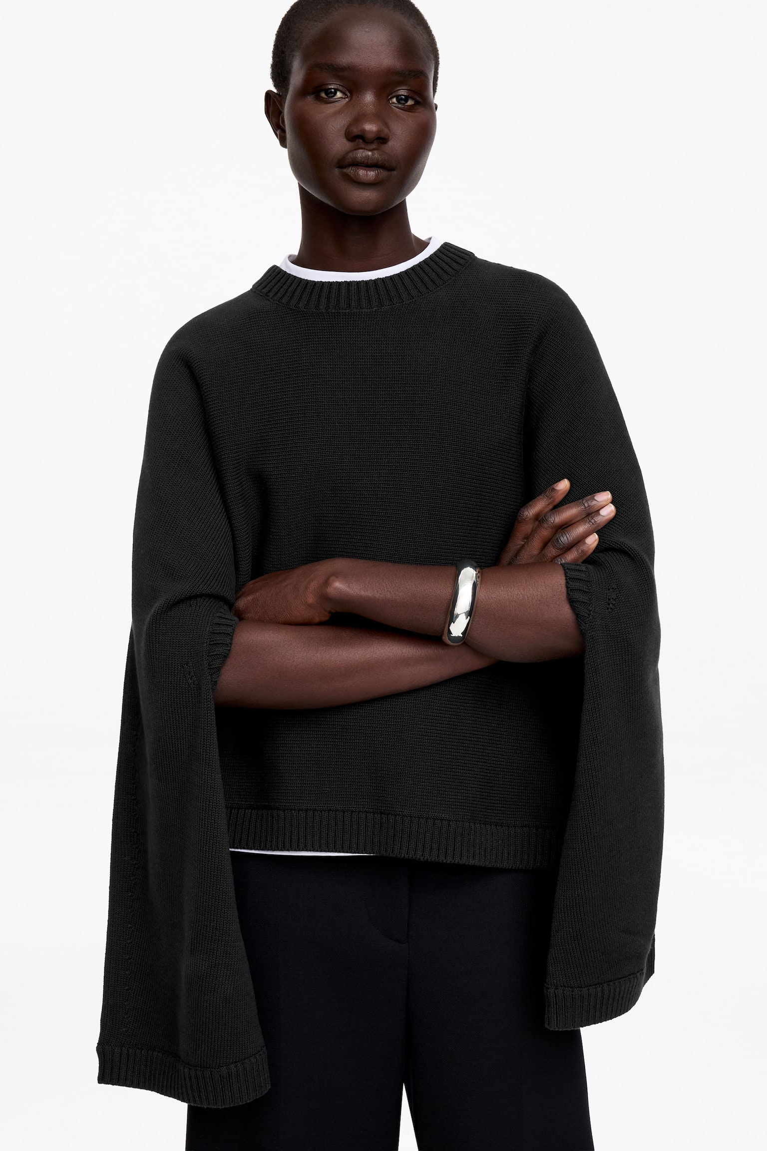 Pulover din bumbac cu decupaje - Negru/Crem - 5