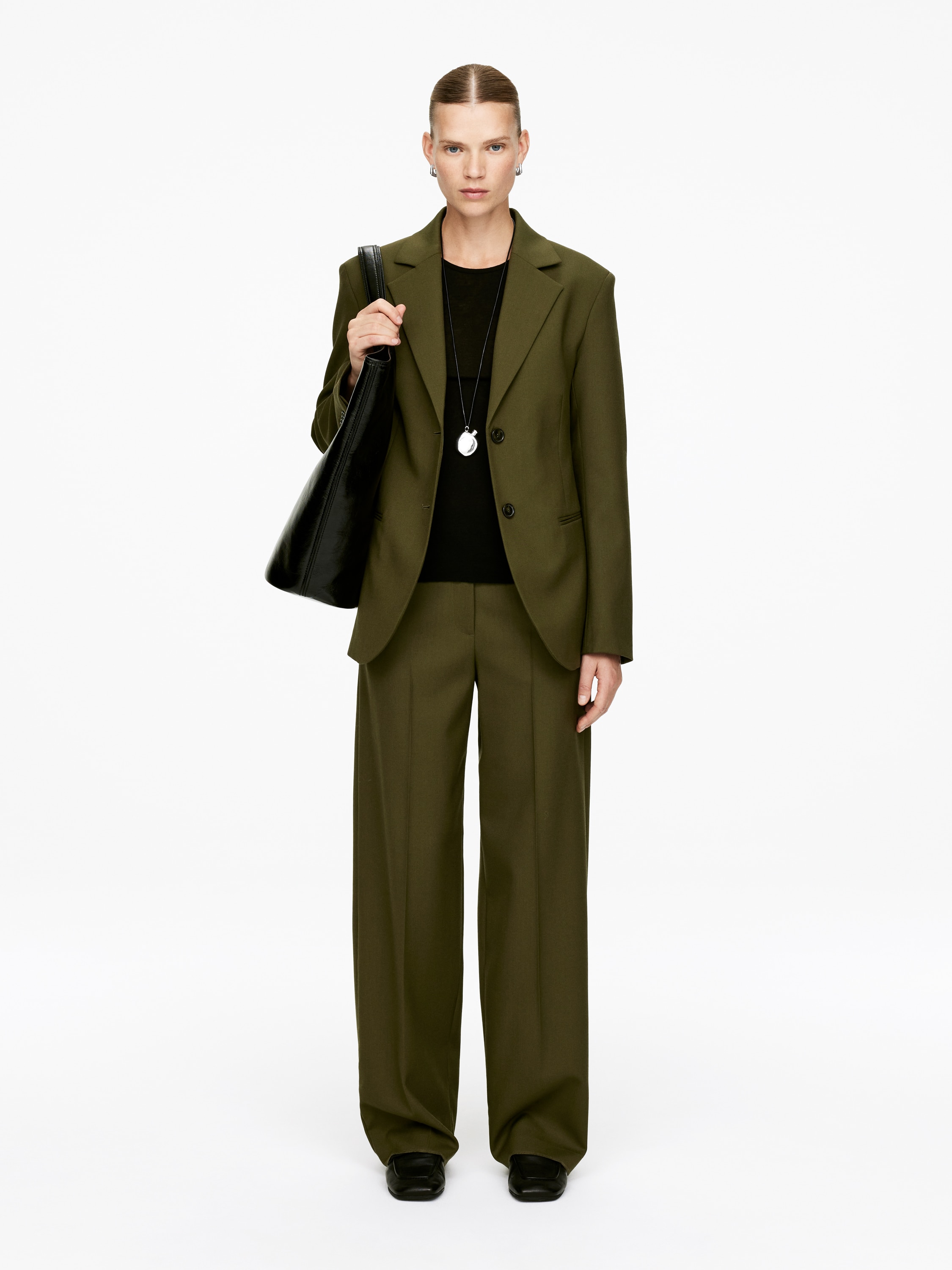 Marynarka z wełnianej juty - Zielony khaki/Ciemnoczerwony