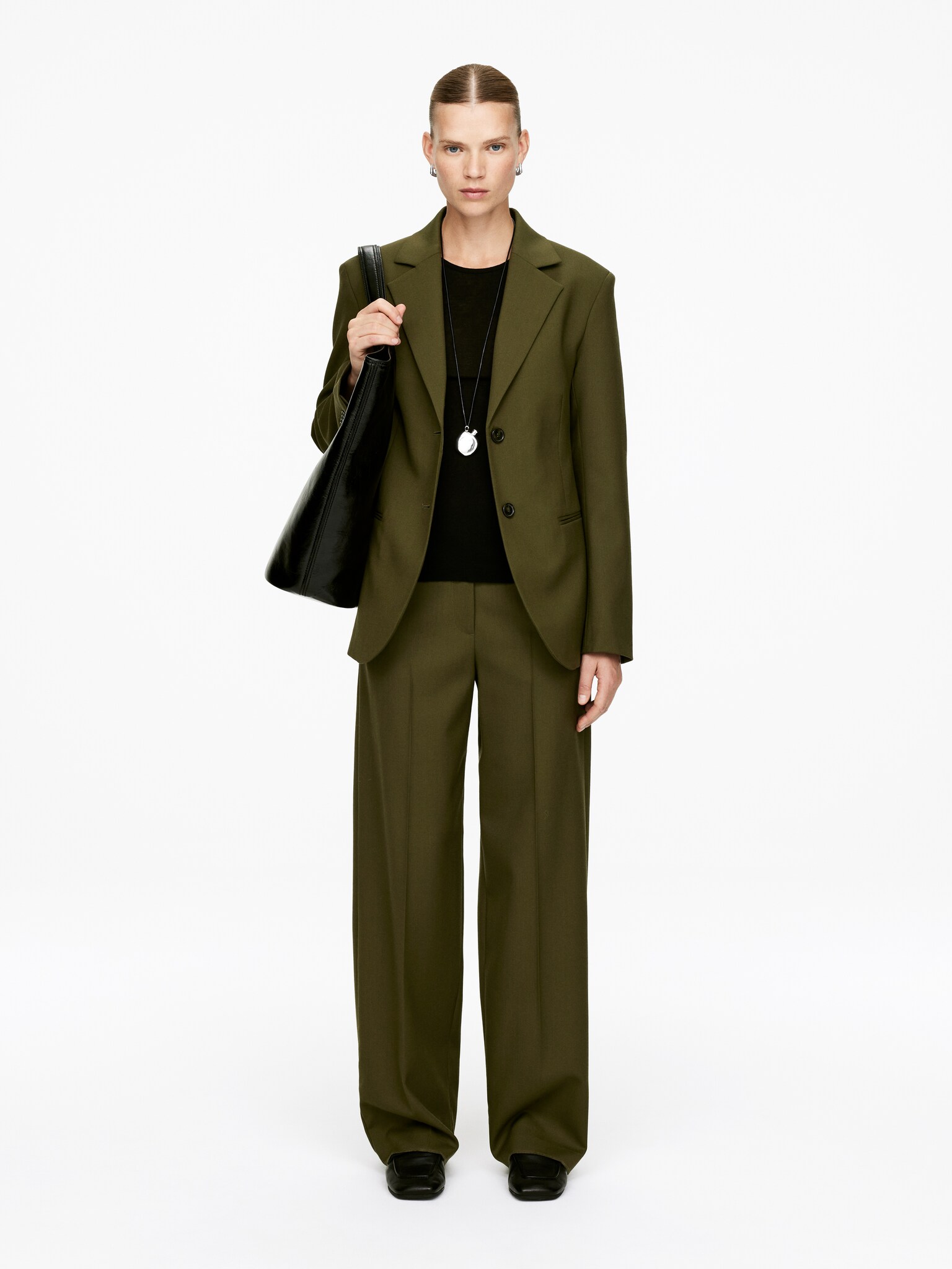 Blazer in hopsack di lana - Verde kaki/Rosso scuro