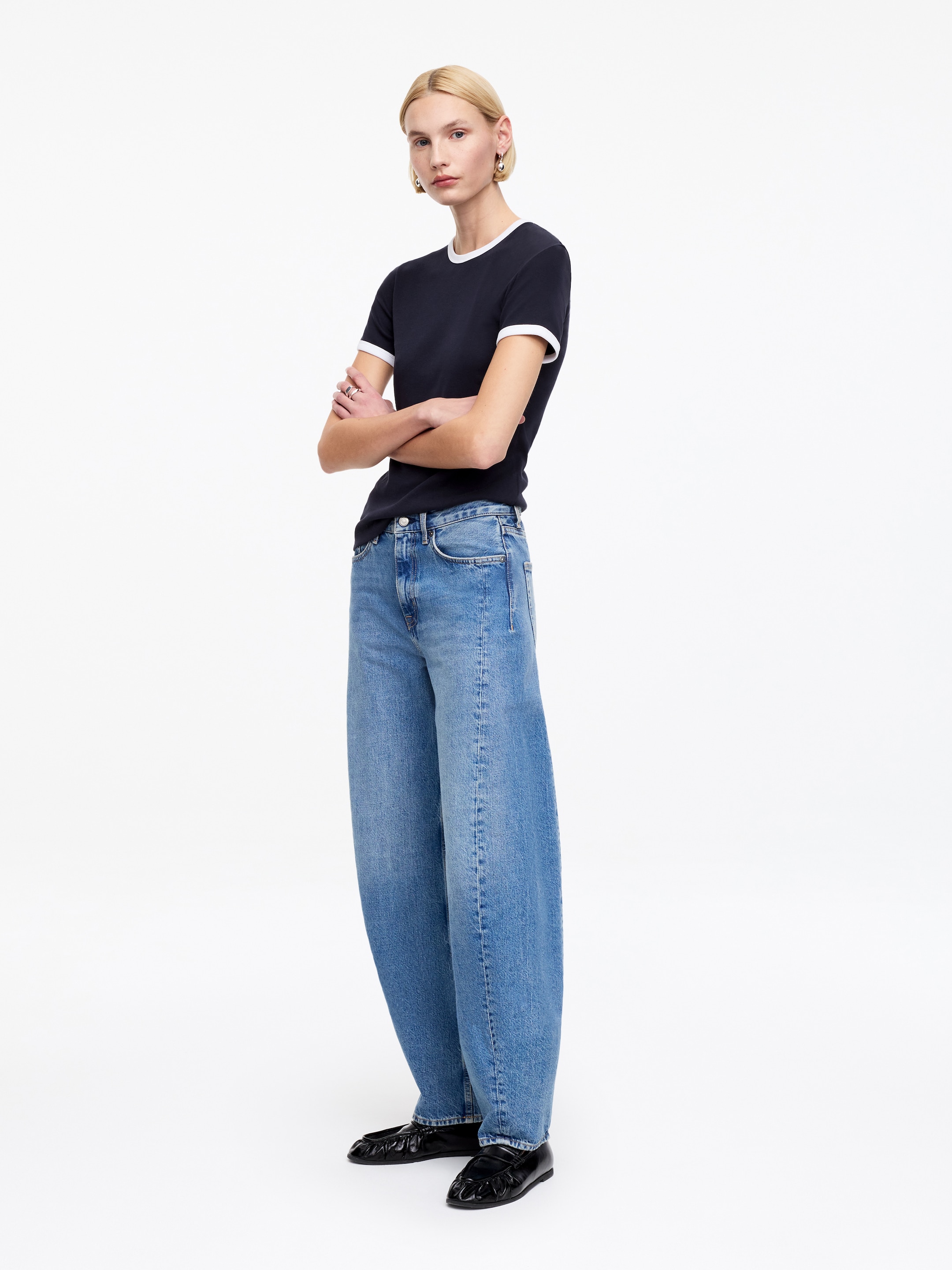 Prążkowany T-shirt - Ciemnoniebieski - Wąski fason - Women - StillMedia/Lookbook - 6