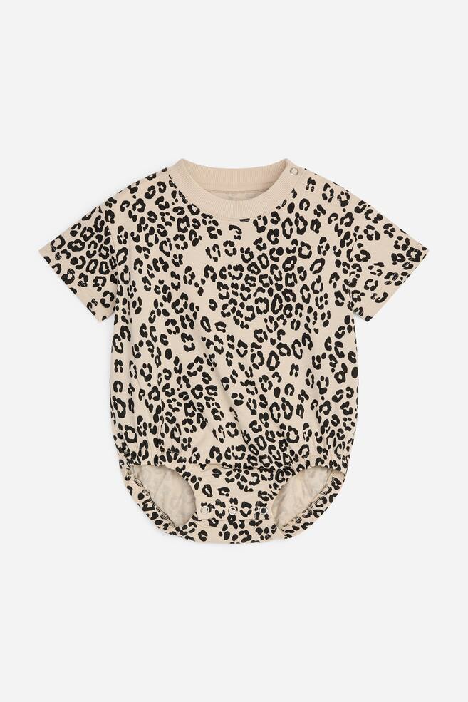 Kurzärmeliger Jersey-Strampler - Beige/Schwarz/Grün/Weiß - 1