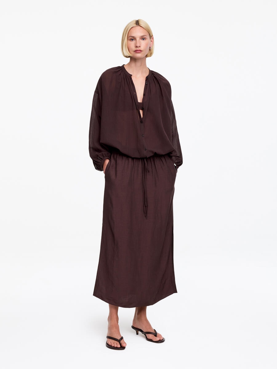 ARKET Women's  Linen Blend Pull-On Skirt Brown,  size 36