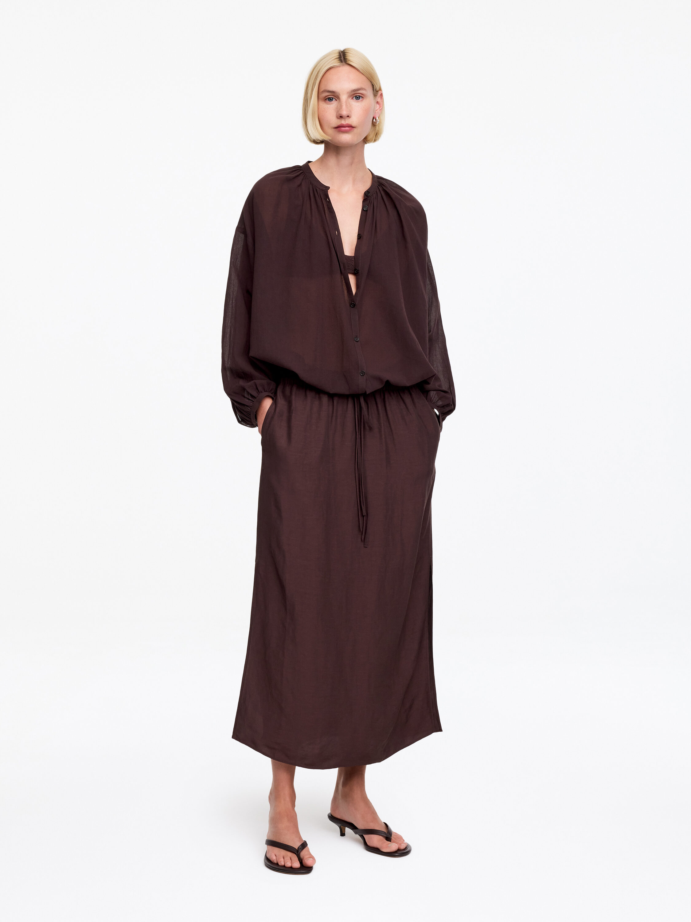 Linen Blend Pull-On Skirt
