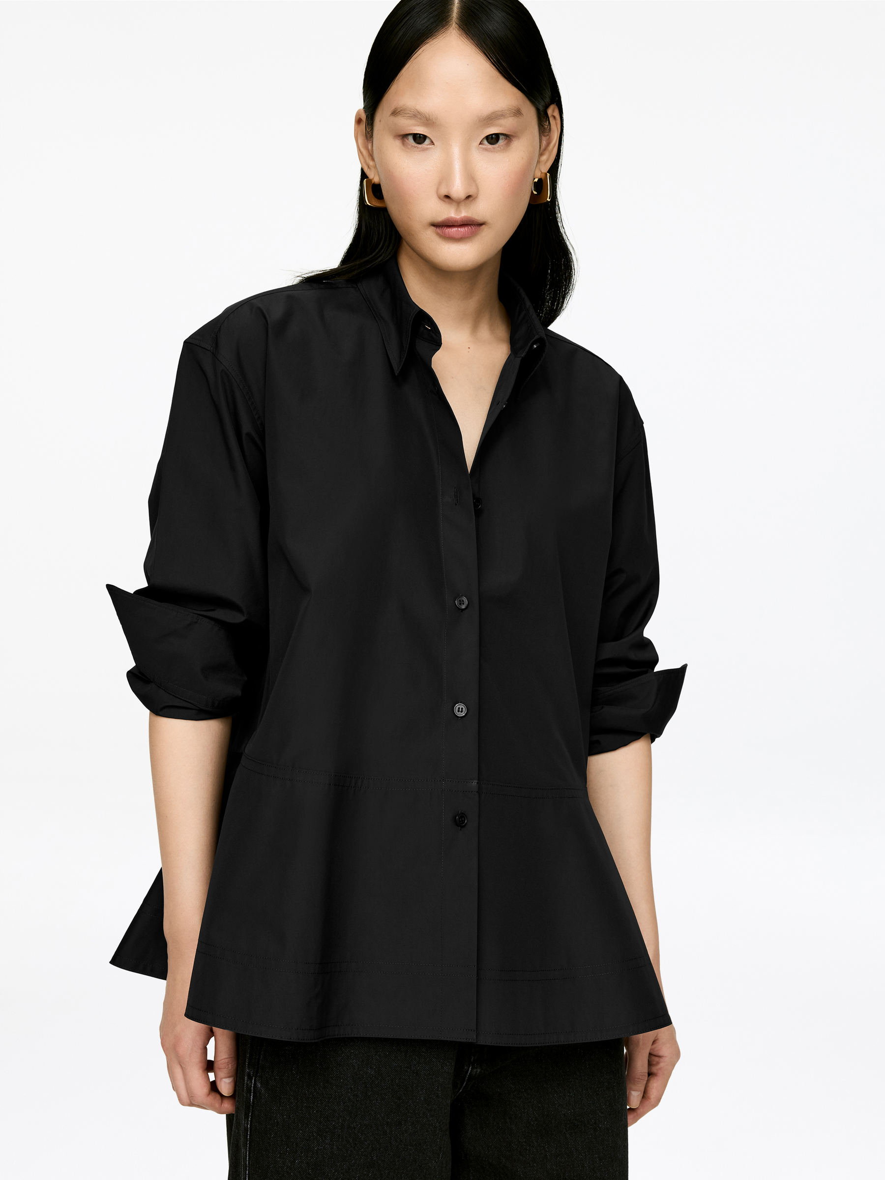 Cotton Peplum Blouse - Black - Regular fit - Women - StillMedia/Lookbook - 6