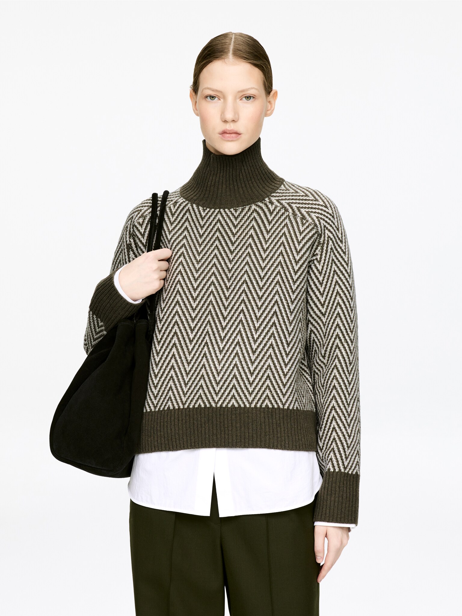 Jacquard-strikket ullgenser - Khakigrønn