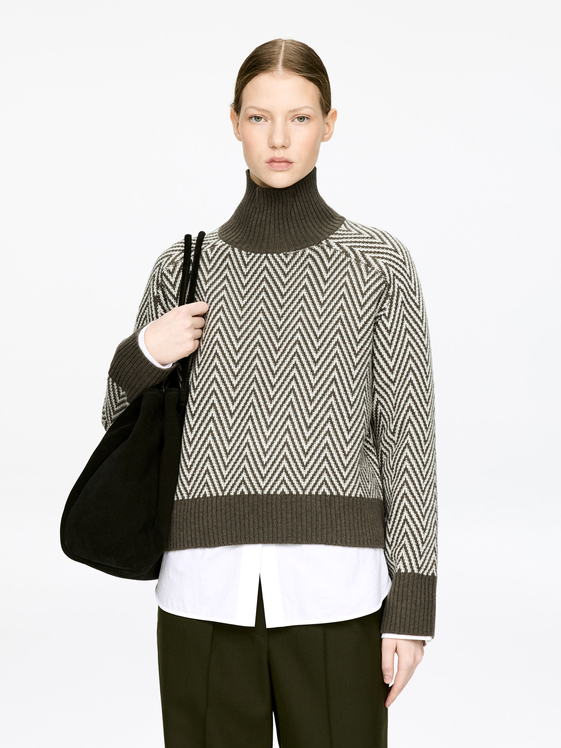 Jaquard-Knit Wool Jumper-#5E5648-13785