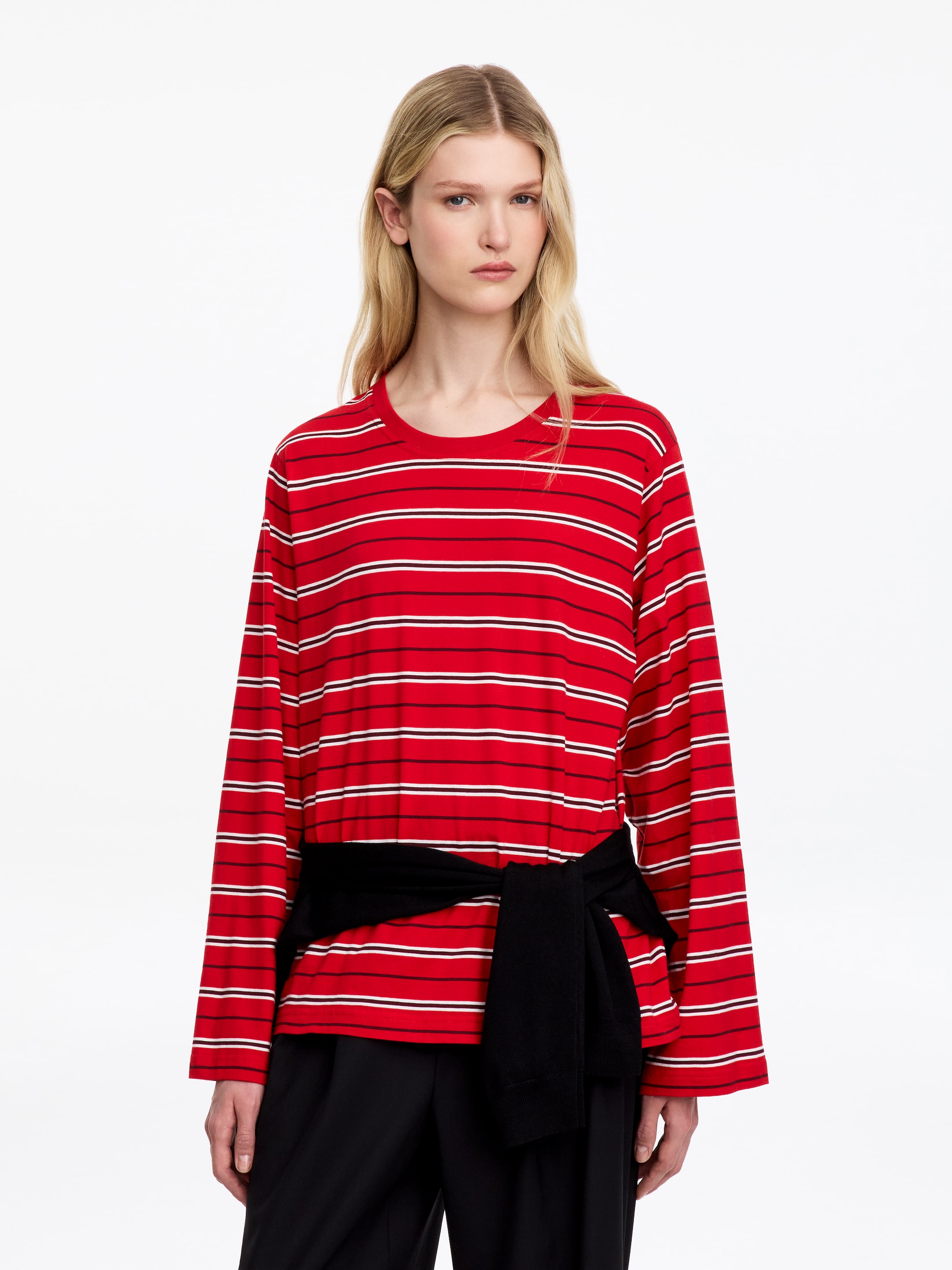 Striped Long-Sleeved T-Shirt-Red-20286