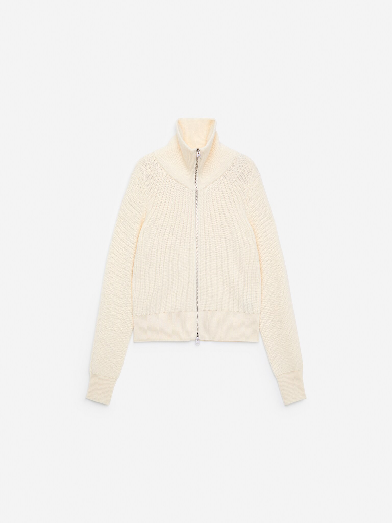 Cardigan zippé en laine et coton - Blanc cassé - 2