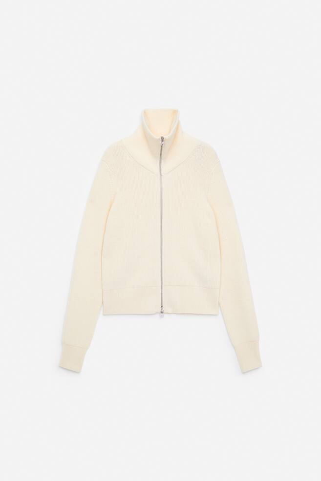 Wool-Cotton Zip Cardigan - Off White/Grey - 1