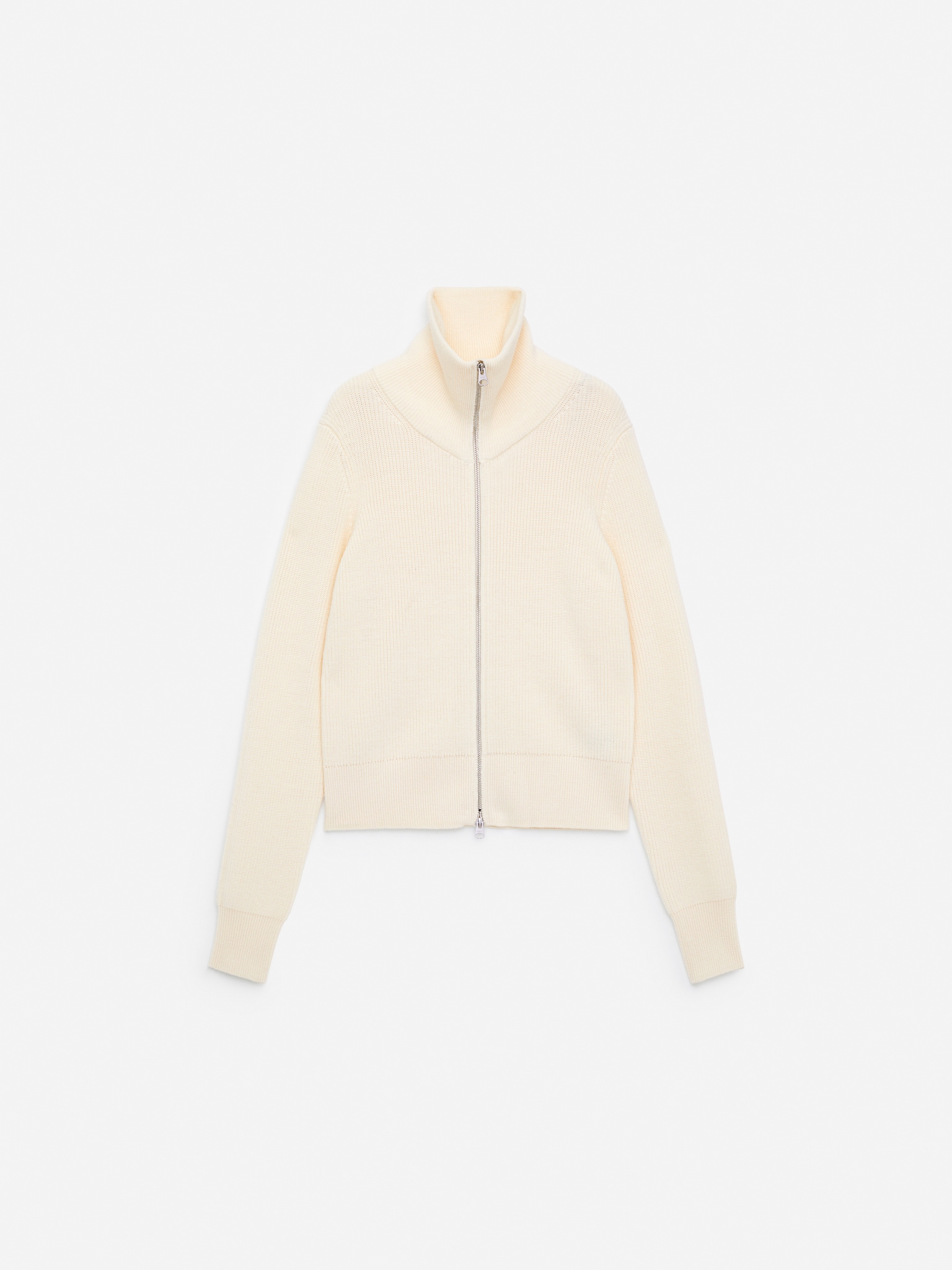 Cardigan zippé en laine et coton - Blanc cassé - 2