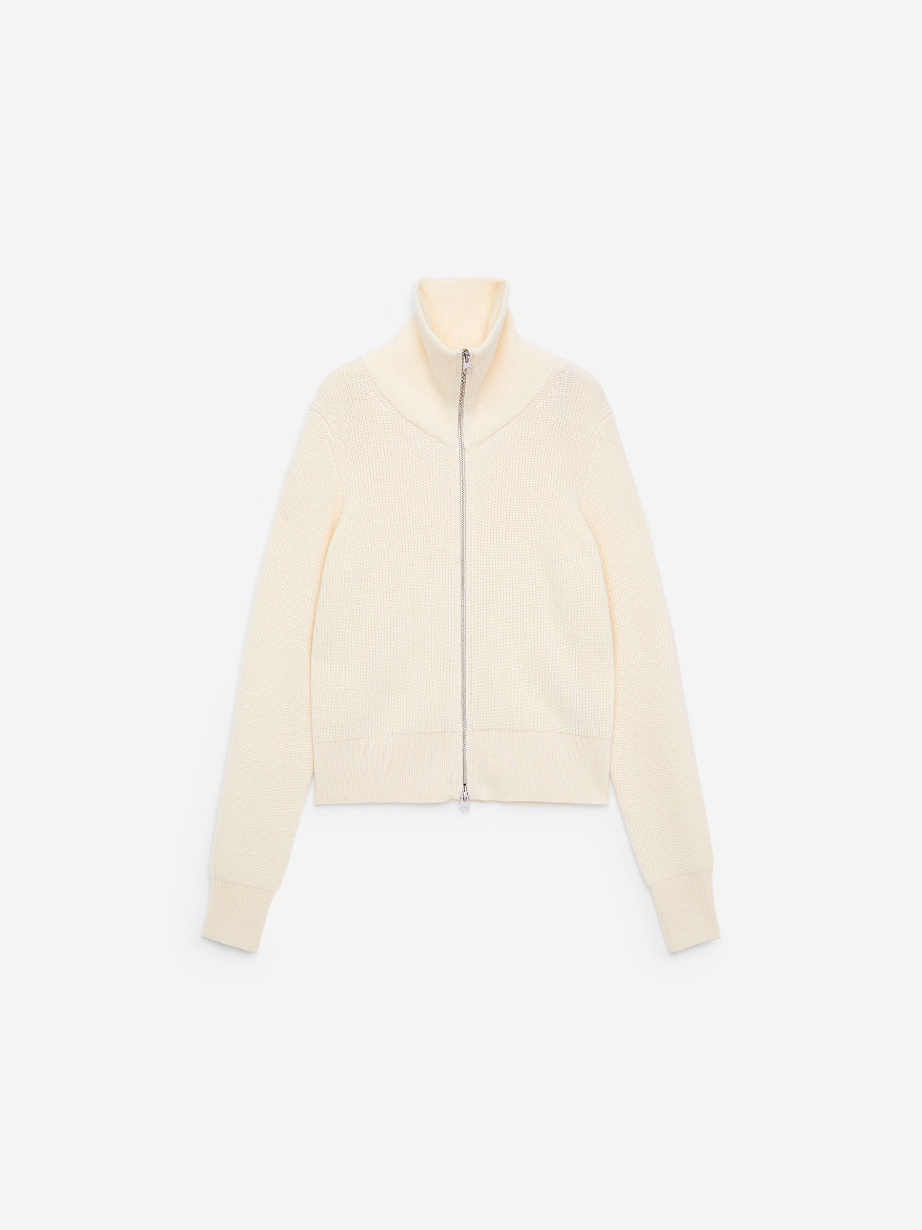 Wool Cotton Zip Cardigan-White-16830