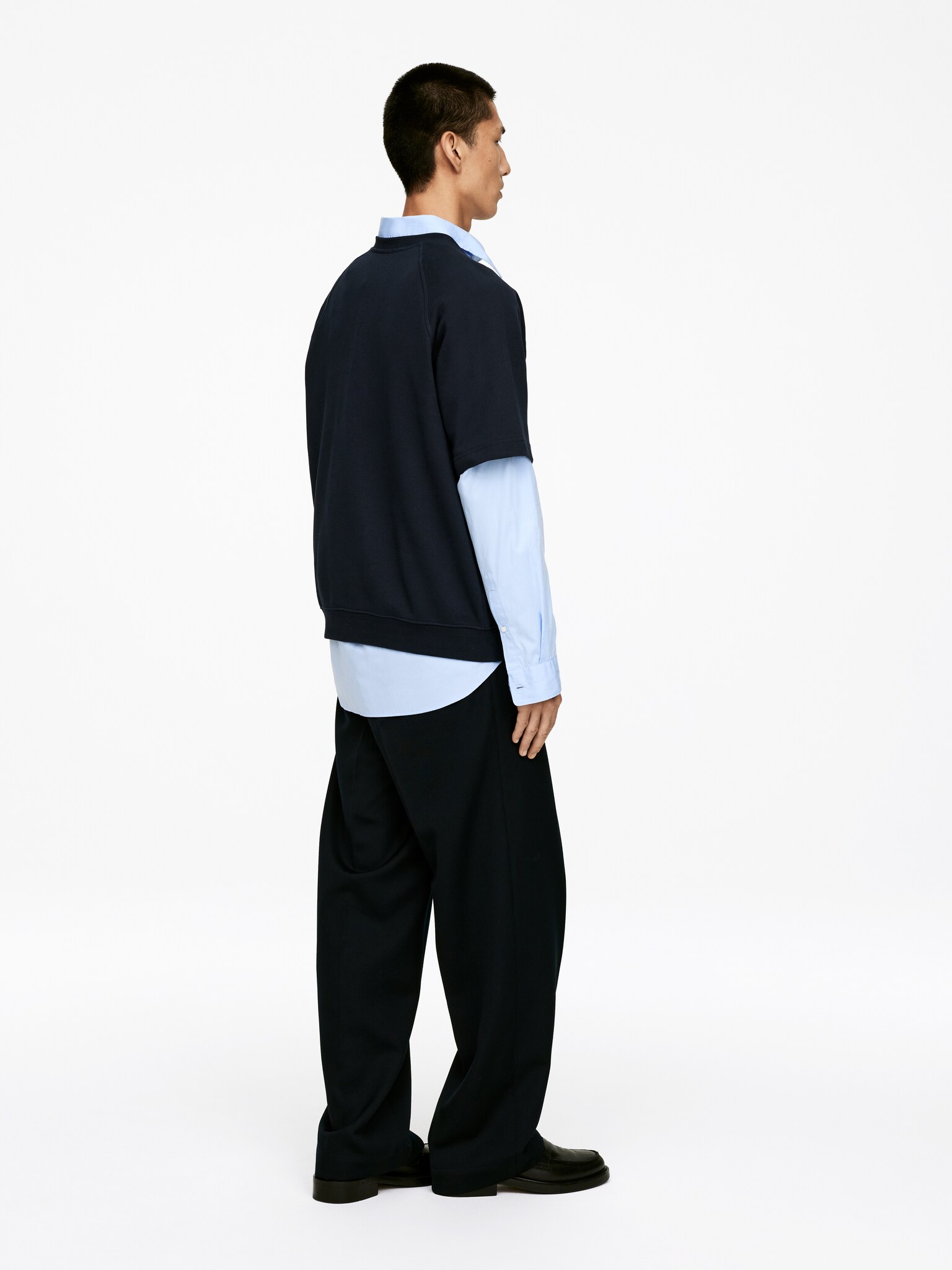 Sweat à manches courtes - Bleu foncé/Gris chiné - 3