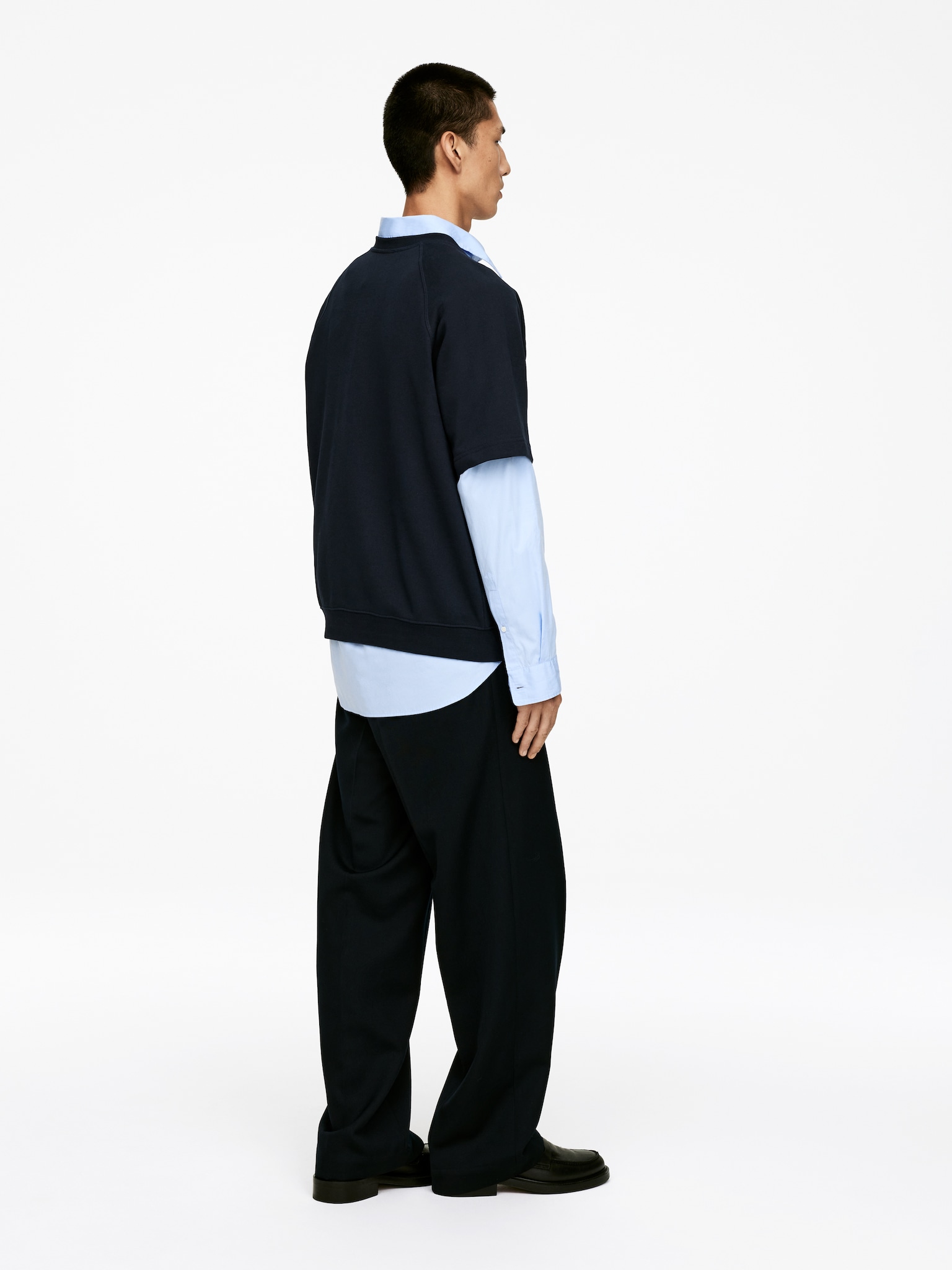Sweat à manches courtes - Bleu foncé/Gris chiné - 6