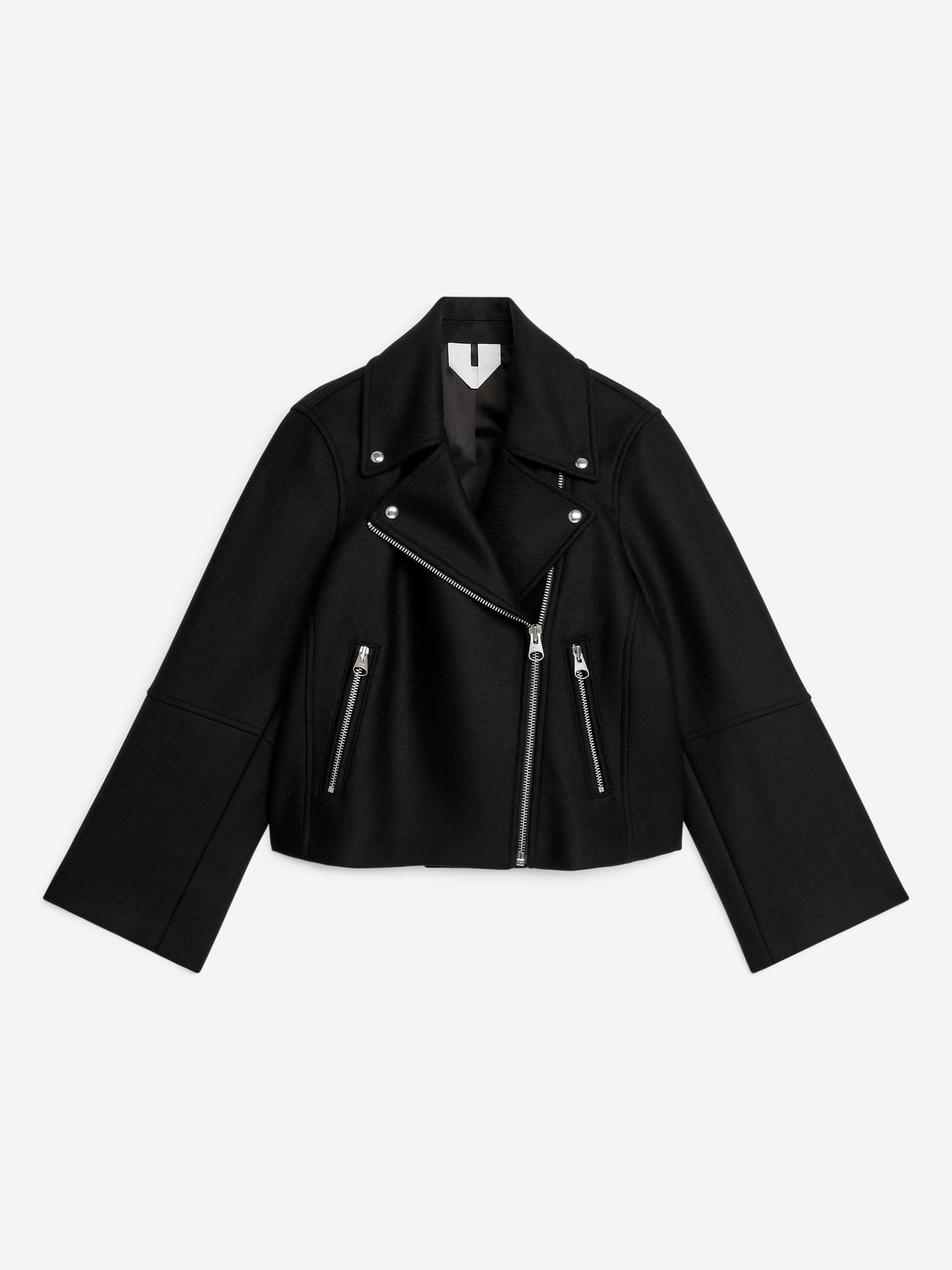 Bikerjacke aus Wollmischung-Schwarz-6349