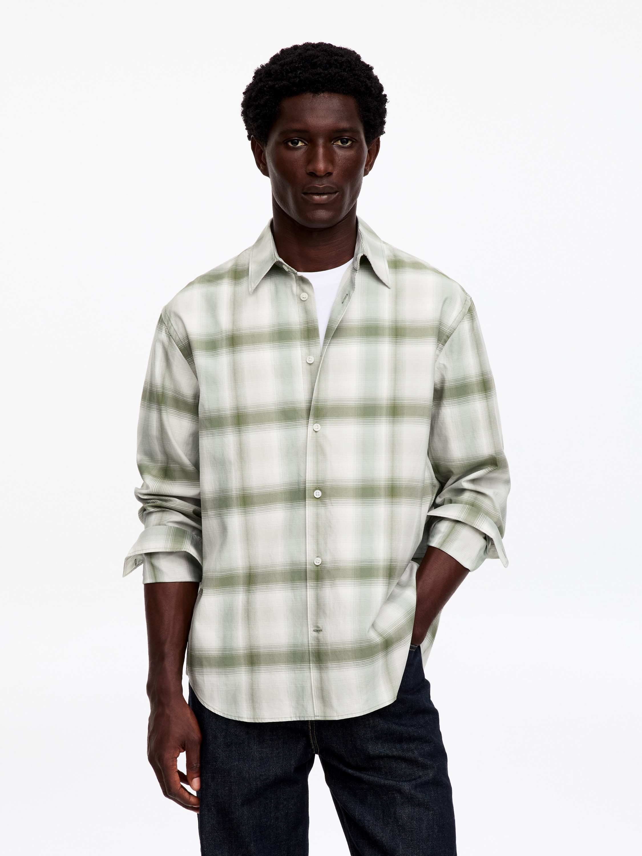 T-shirt rilassata in lyocell e cotone - Verde/Bianco sporco