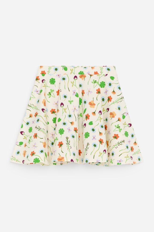 Printed A-Line Skirt - Off White/Floral - 1