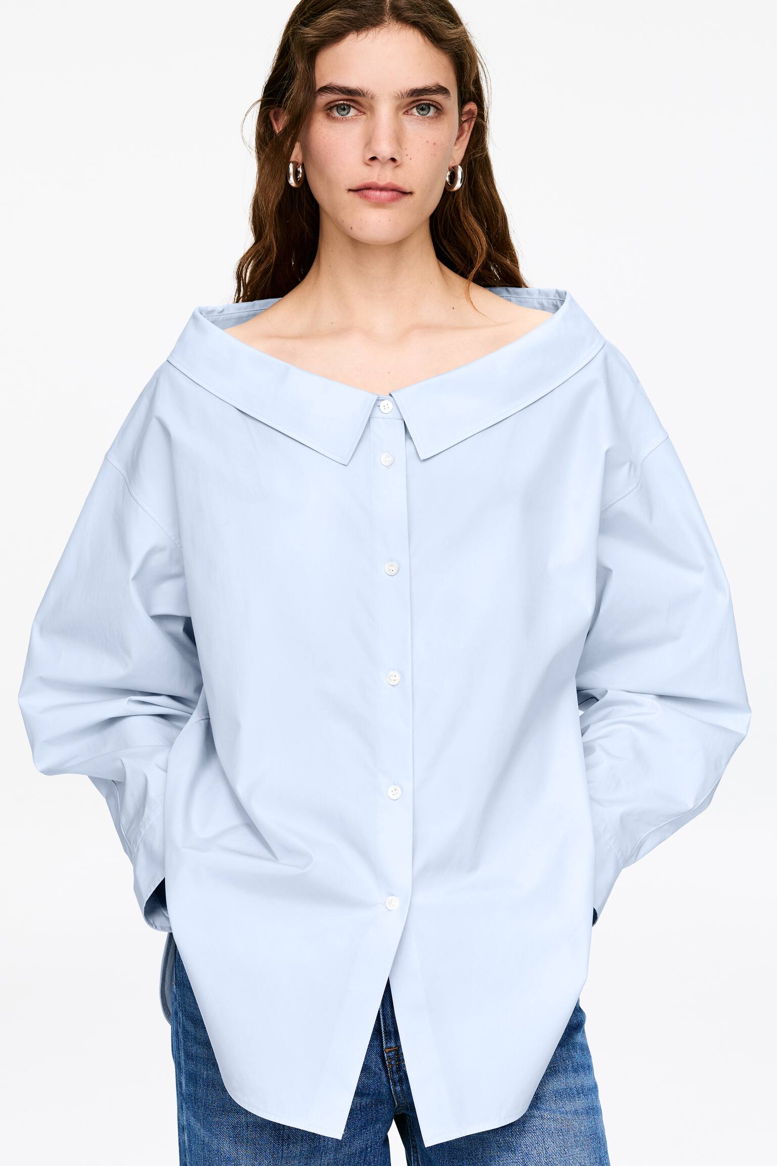 Μπλούζα με Ανοιχτό Ντεκολτέ - Μπλε - 5