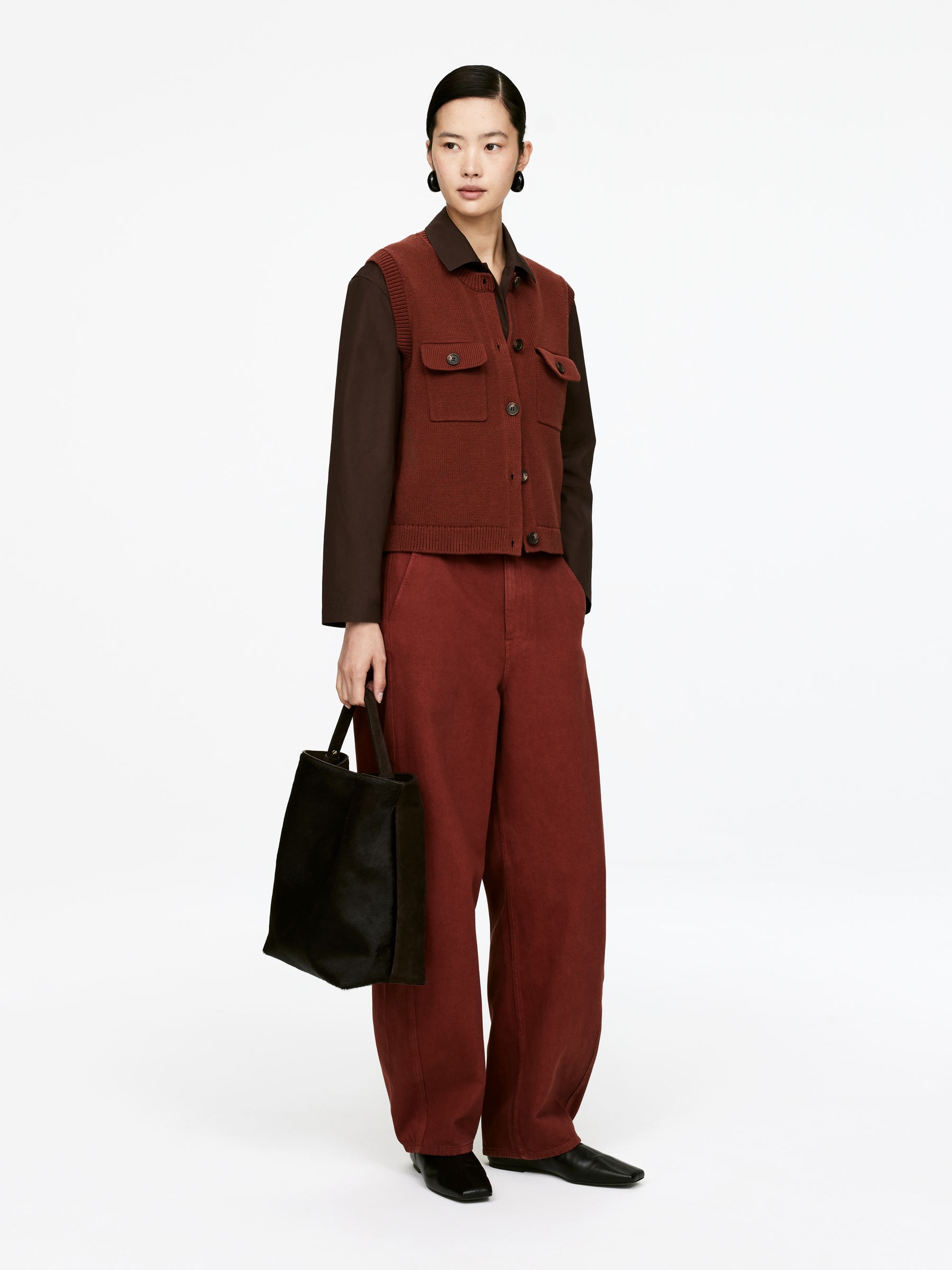 Knitted Cotton Vest - Reddish Brown - Regular fit - Women - StillMedia/Lookbook - 6